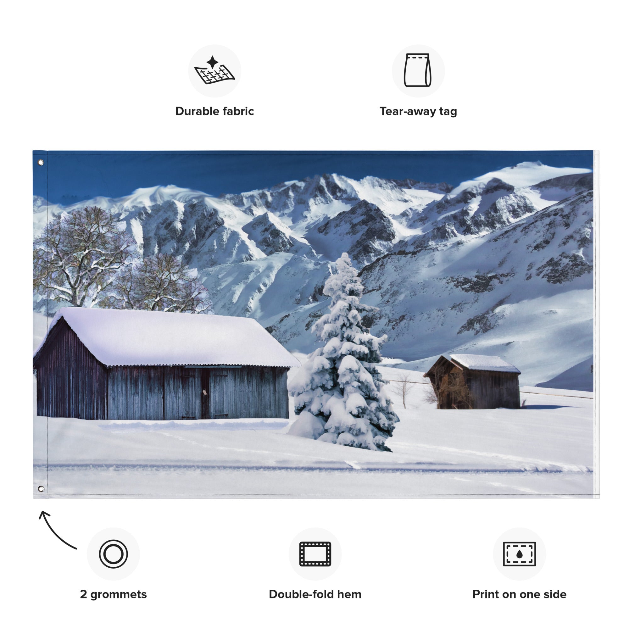 Snow House Painting Flag Tapestry-1