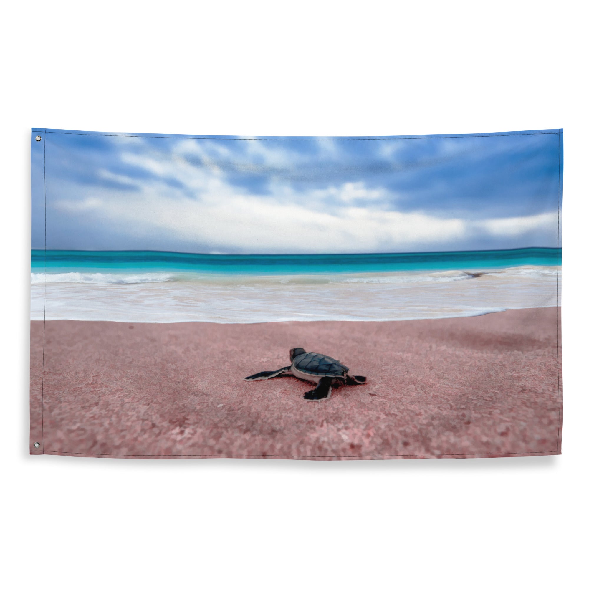 Turtle on Beach Painting Flag Tapestry-0