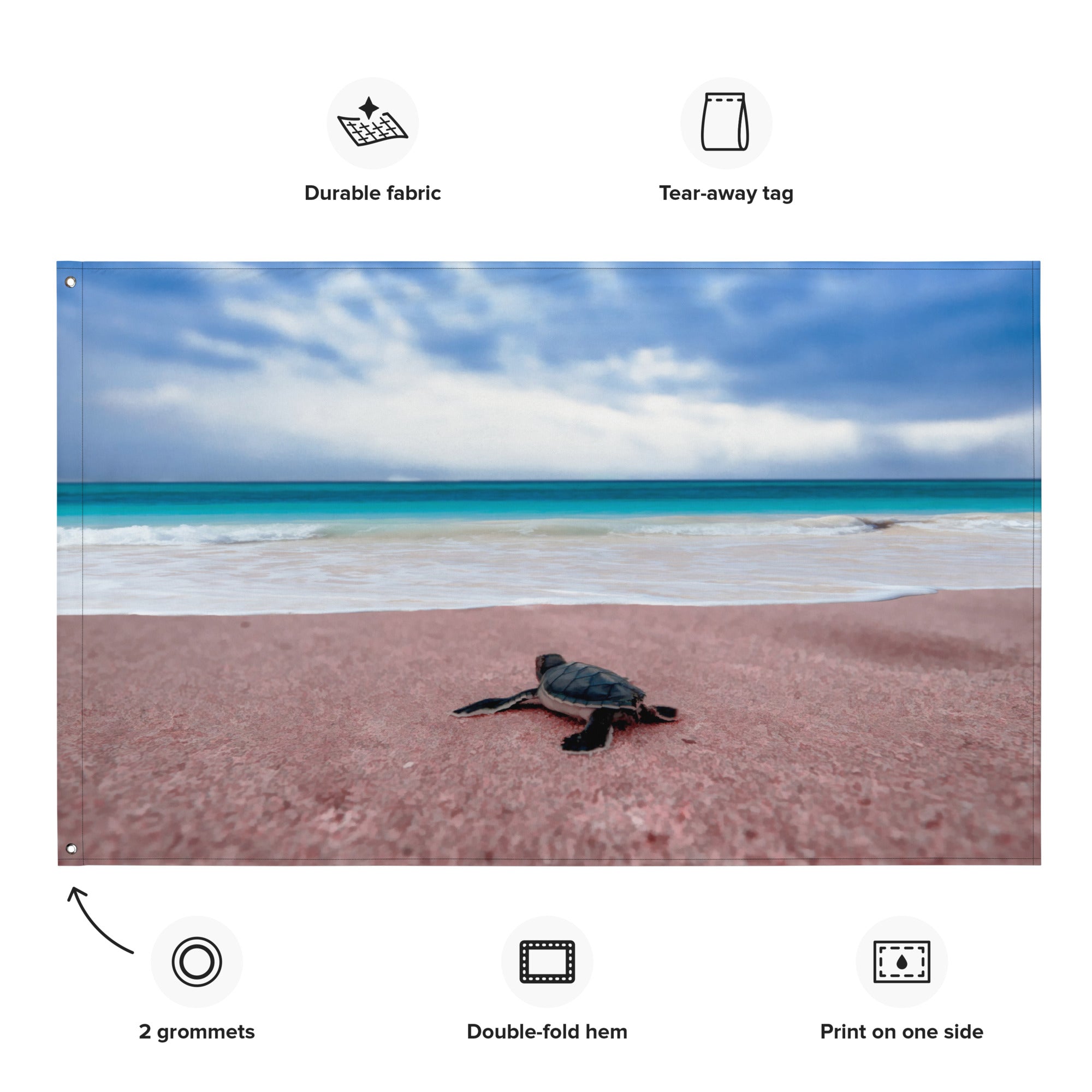 Turtle on Beach Painting Flag Tapestry-1