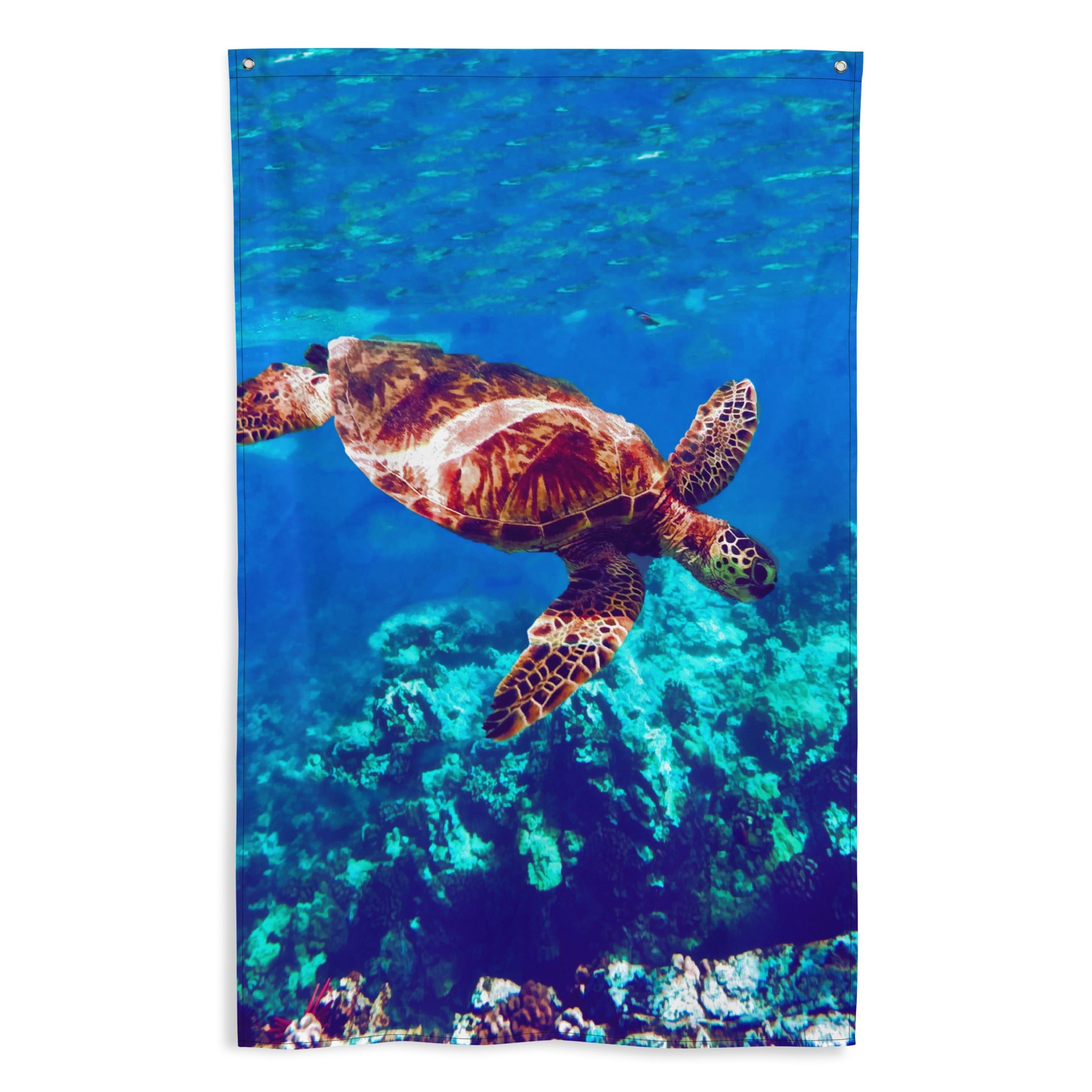 Sea Turtle Original Painting Flag Tapestry-0