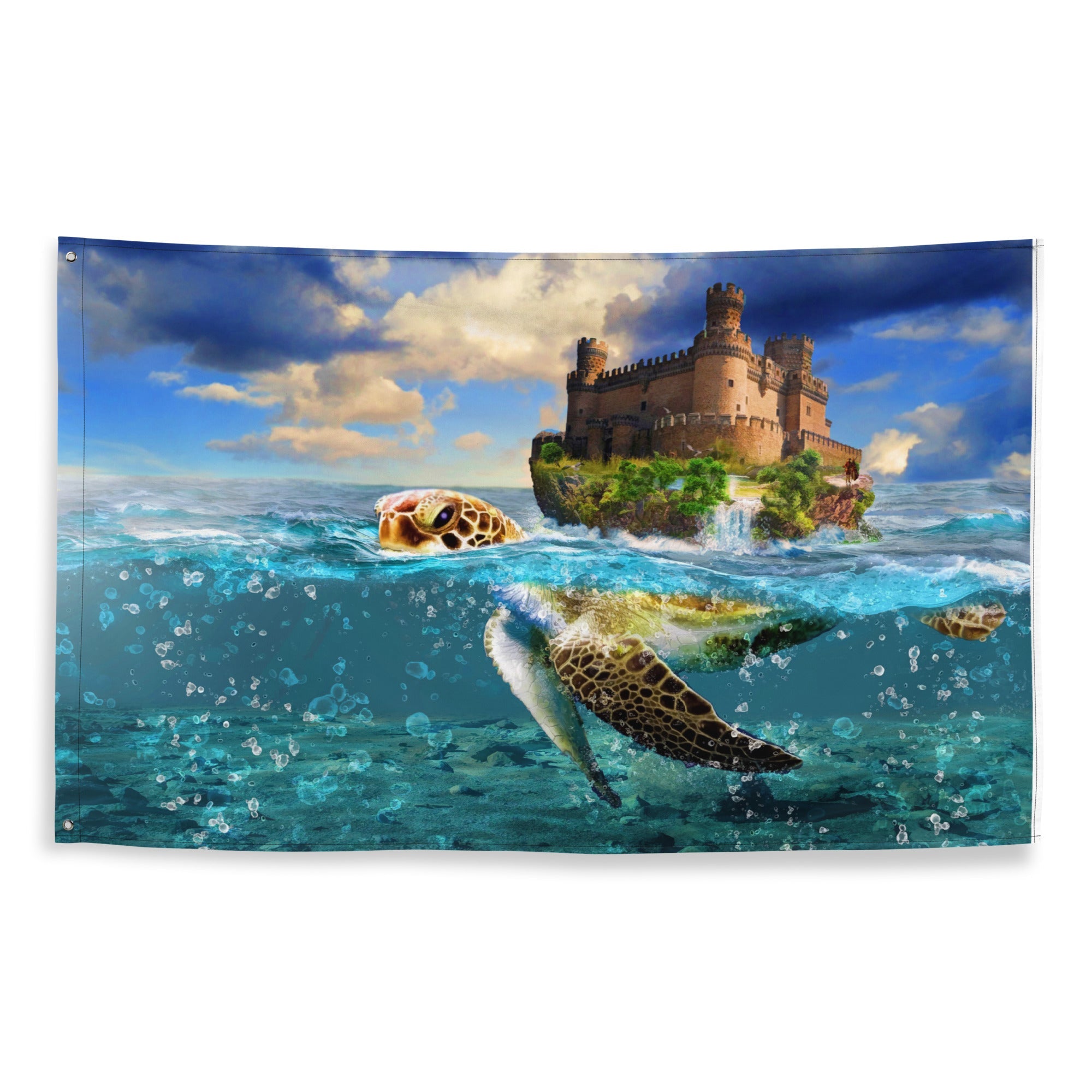 Turtle and Castle Painting Flag Tapestry-0