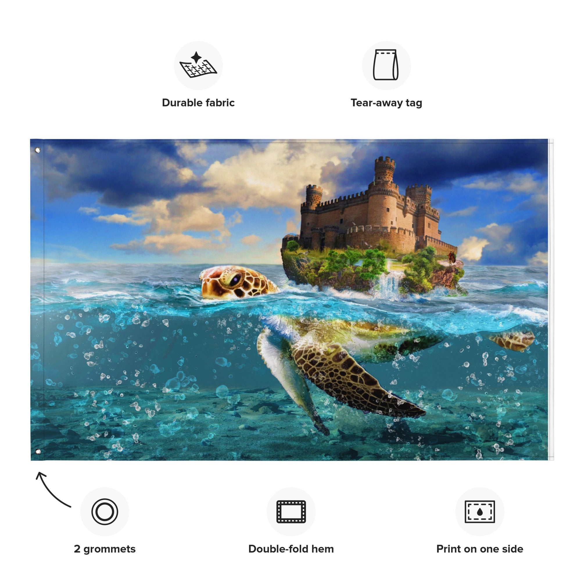 Turtle and Castle Painting Flag Tapestry-1