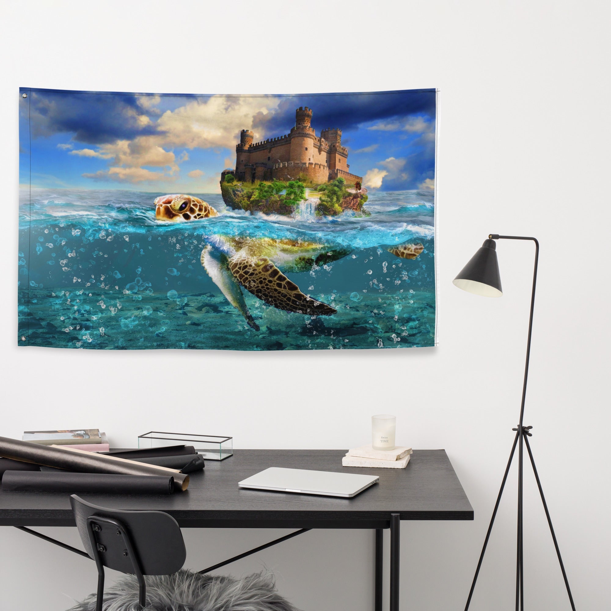 Turtle and Castle Painting Flag Tapestry-4