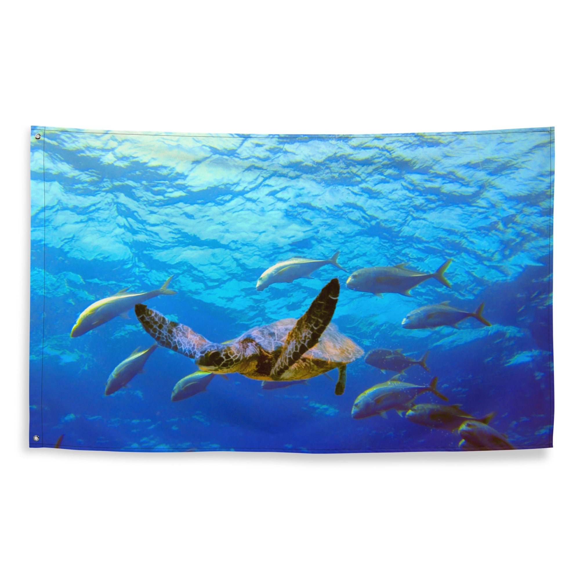 Turtle and Fish Art Flag Tapestry-0