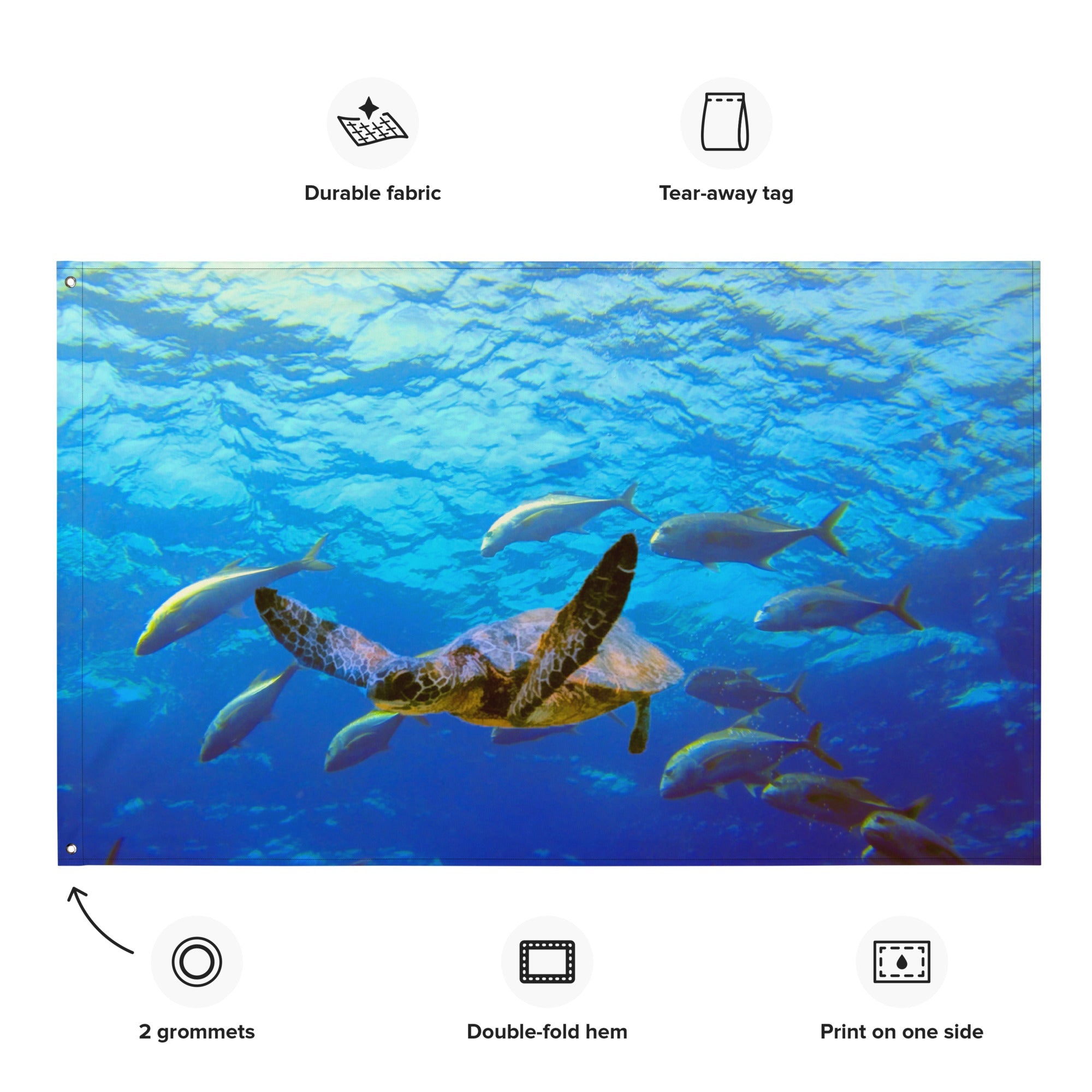 Turtle and Fish Art Flag Tapestry-1