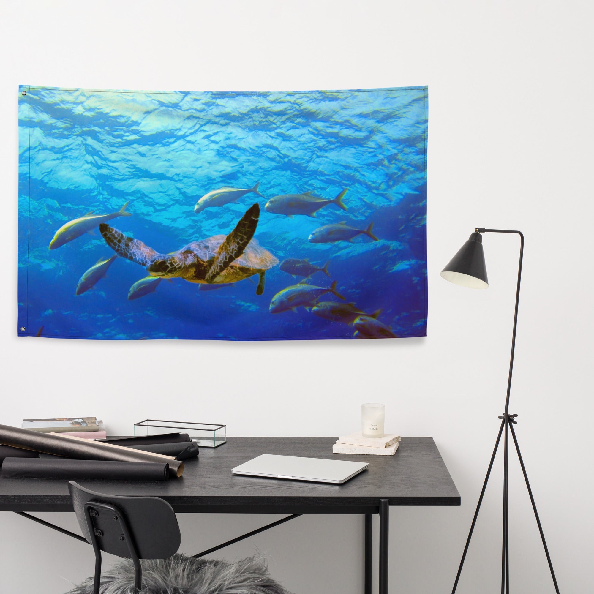 Turtle and Fish Art Flag Tapestry-4