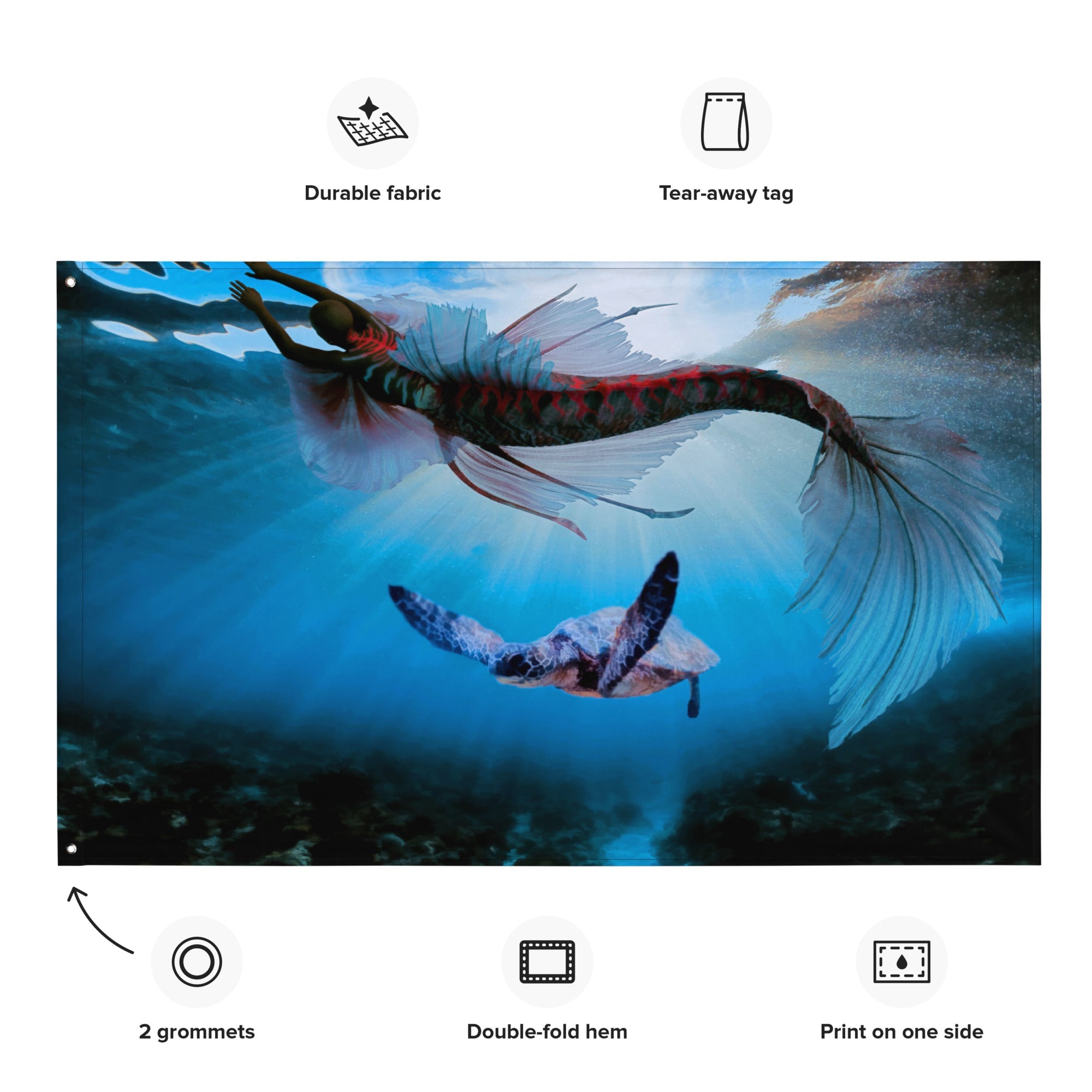 Turtle and Fish Art Flag Tapestry-1