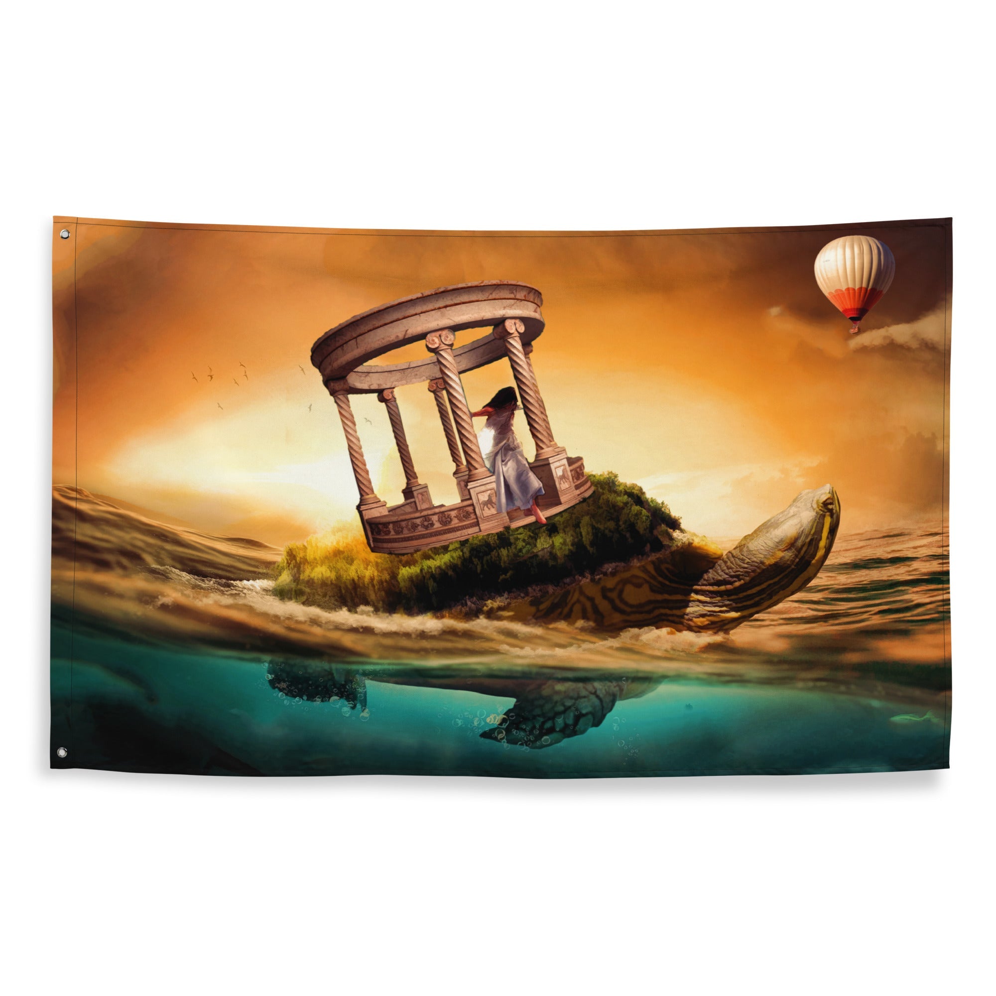 Turtle Fantasy Painting Artwork Flag Tapestry-0