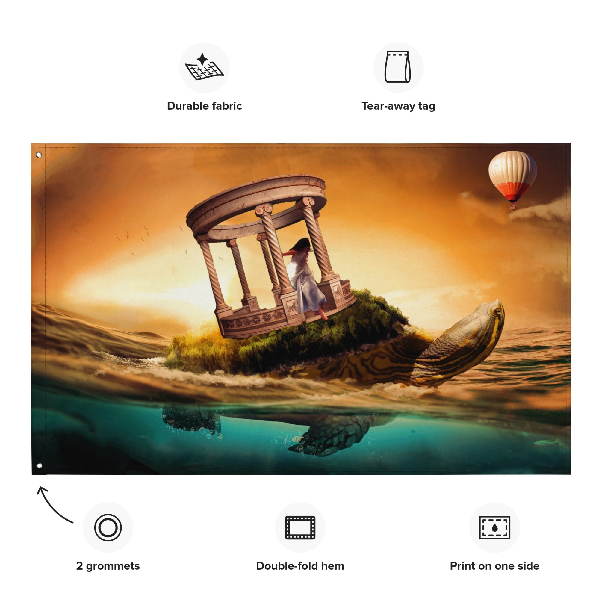 Turtle Fantasy Painting Artwork Flag Tapestry-1