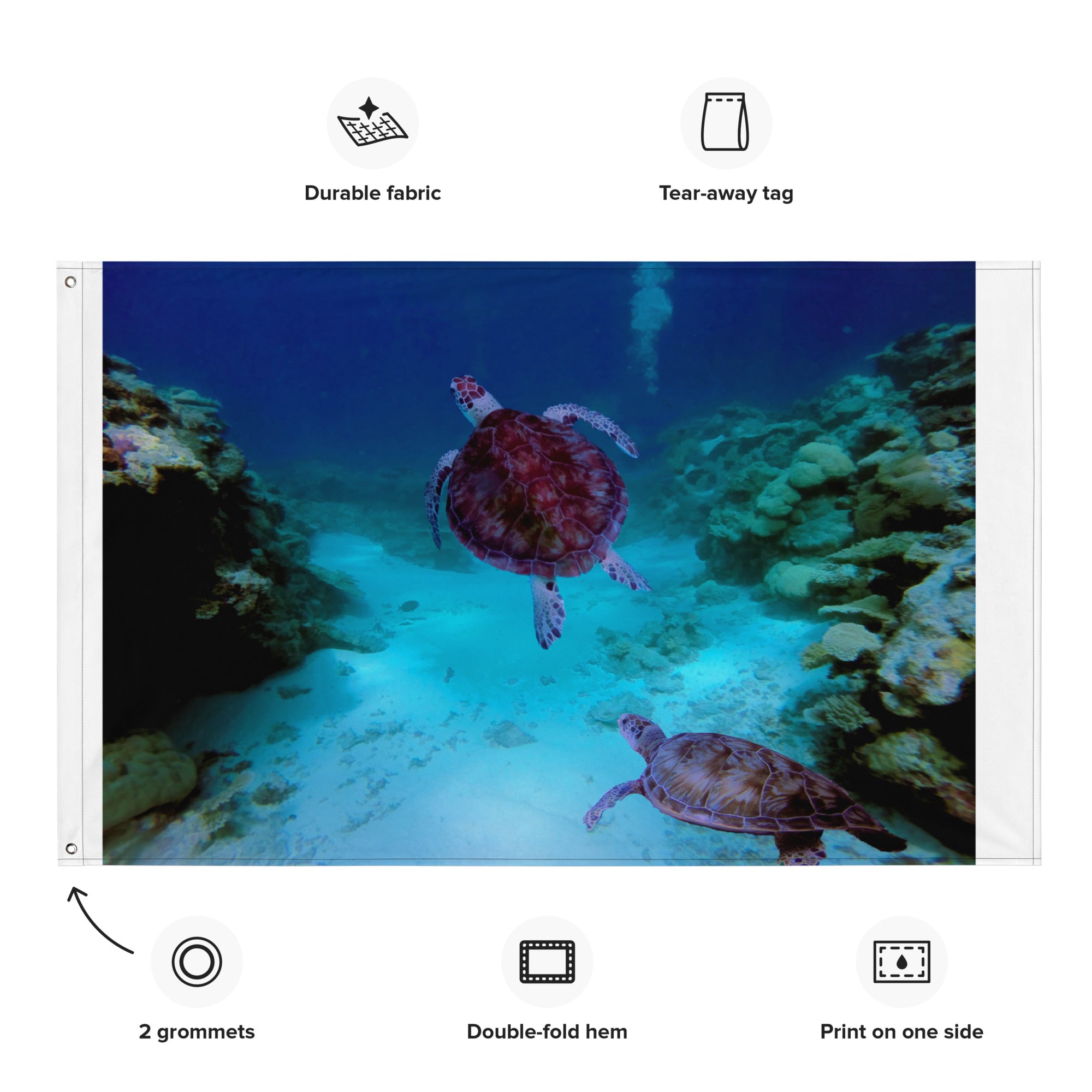 Deep Sea Turtle Painting Flag Tapestry-1