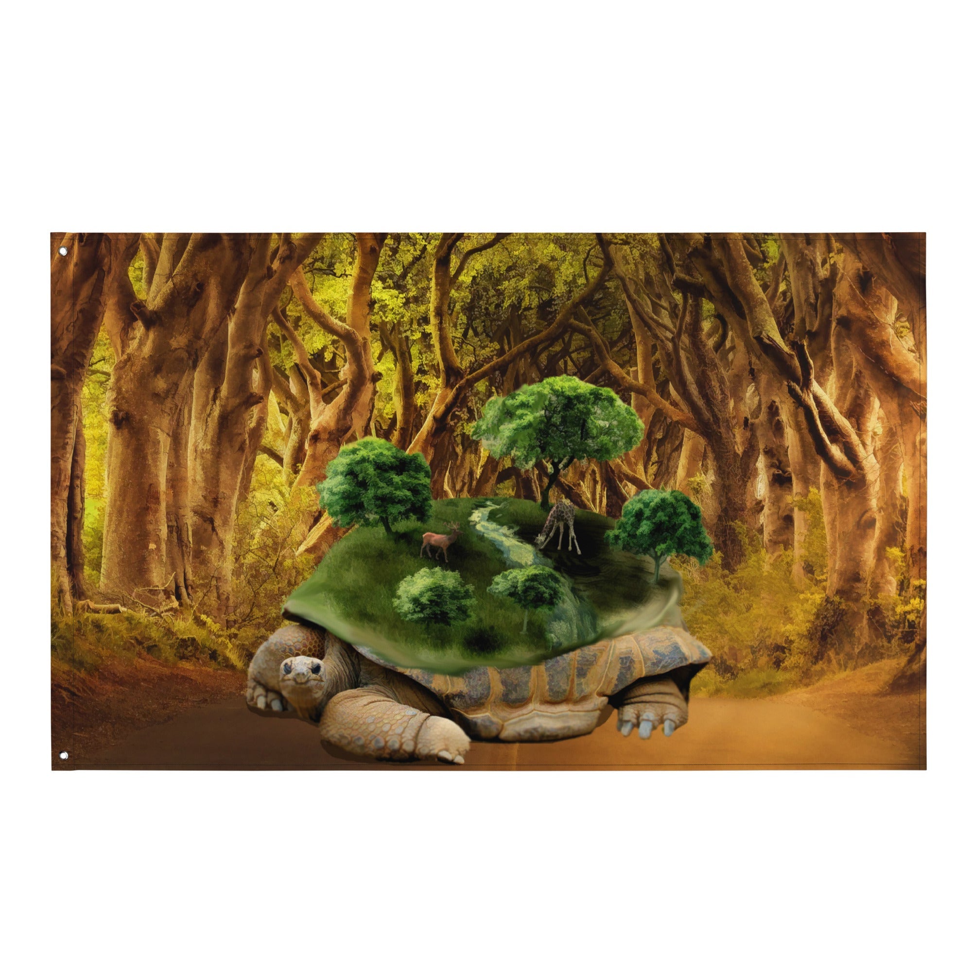 Turtle Tree Painting Flag Tapestry-0