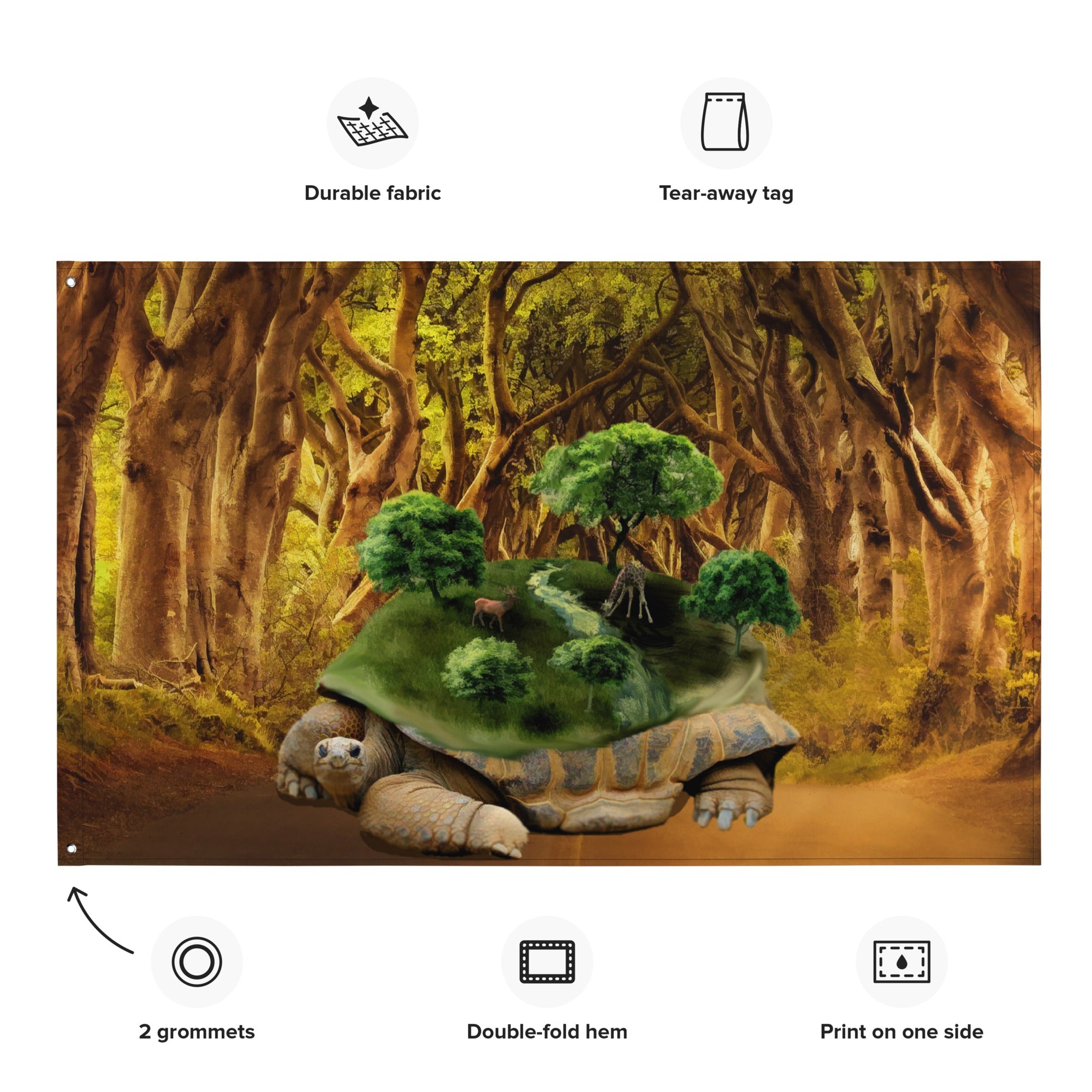 Turtle Tree Painting Flag Tapestry-1