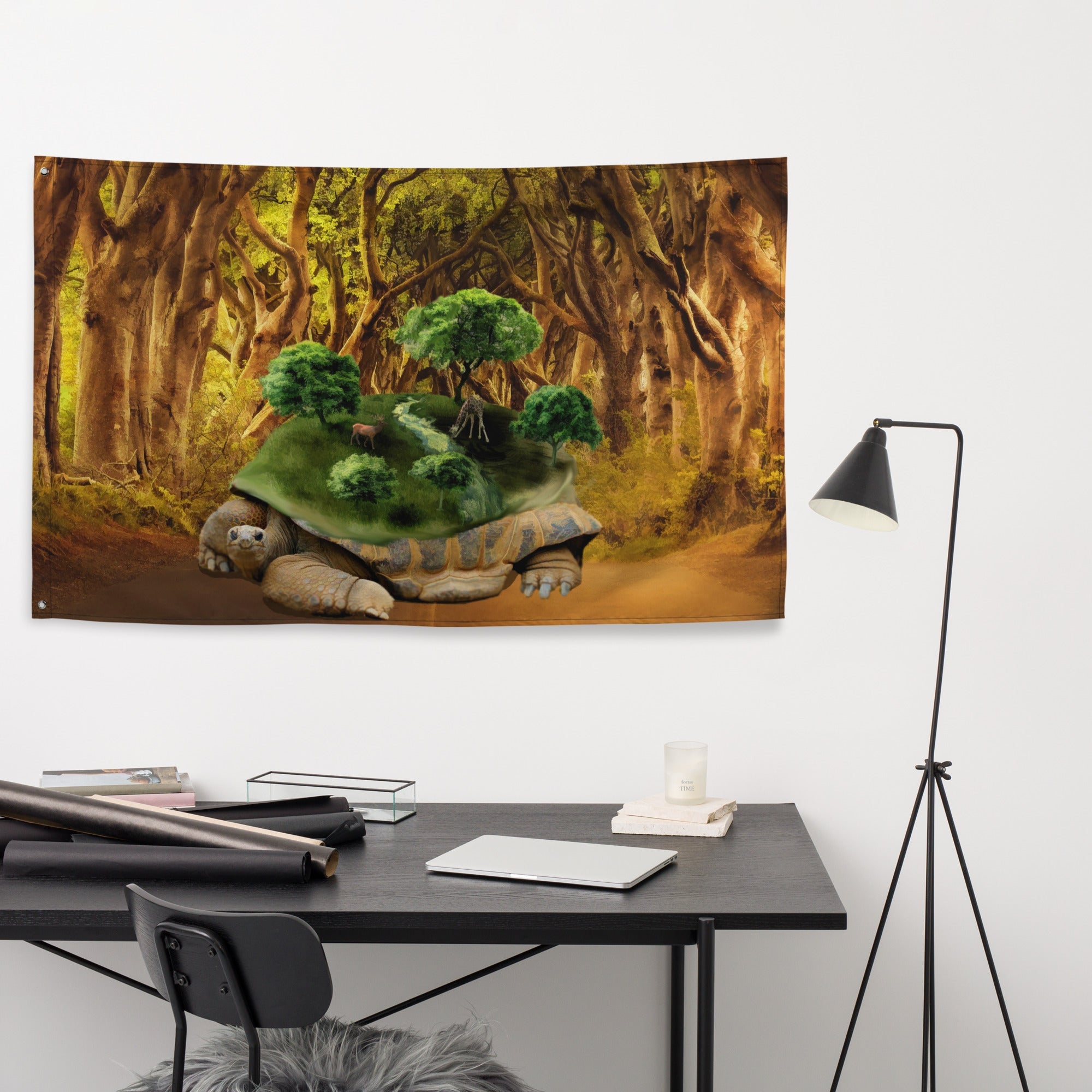 Turtle Tree Painting Flag Tapestry-3