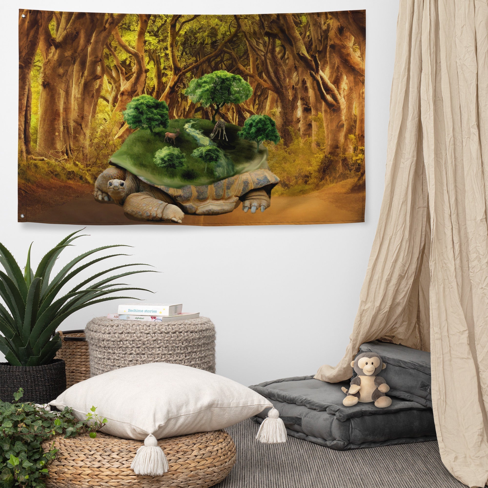 Turtle Tree Painting Flag Tapestry-4