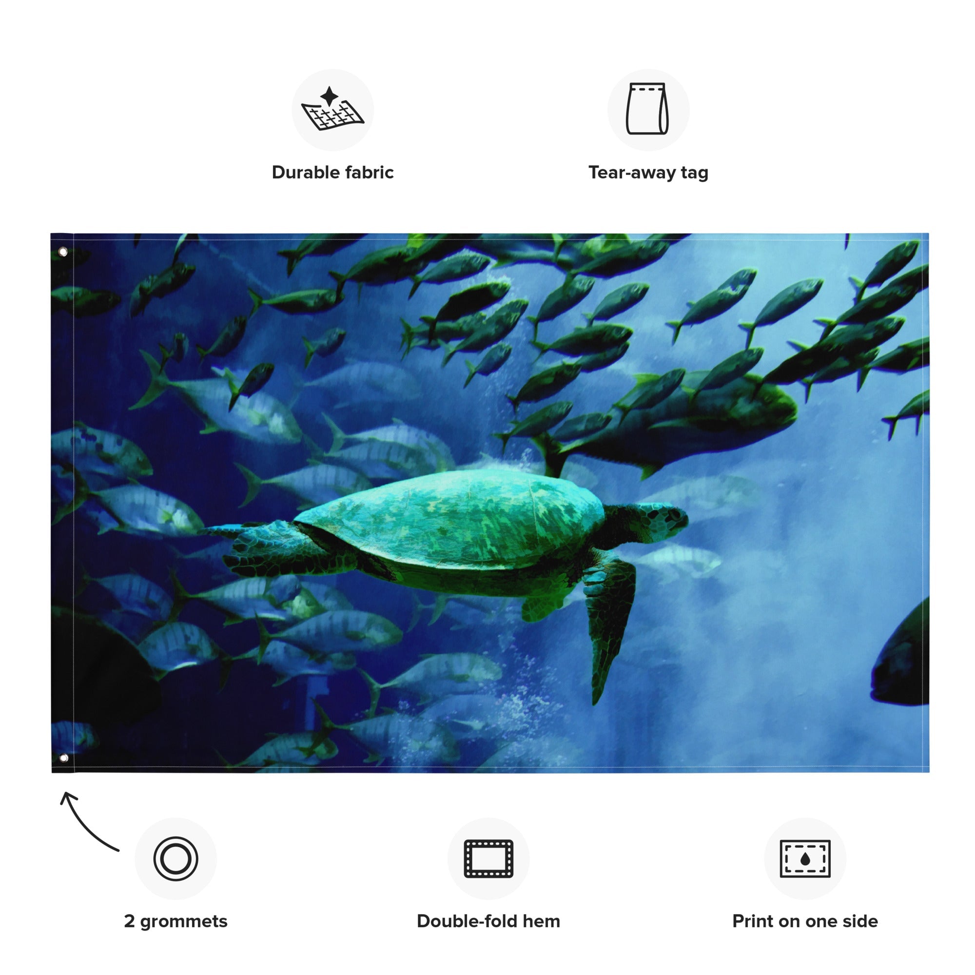 Turtle and Fish Painting Flag Tapestry-1