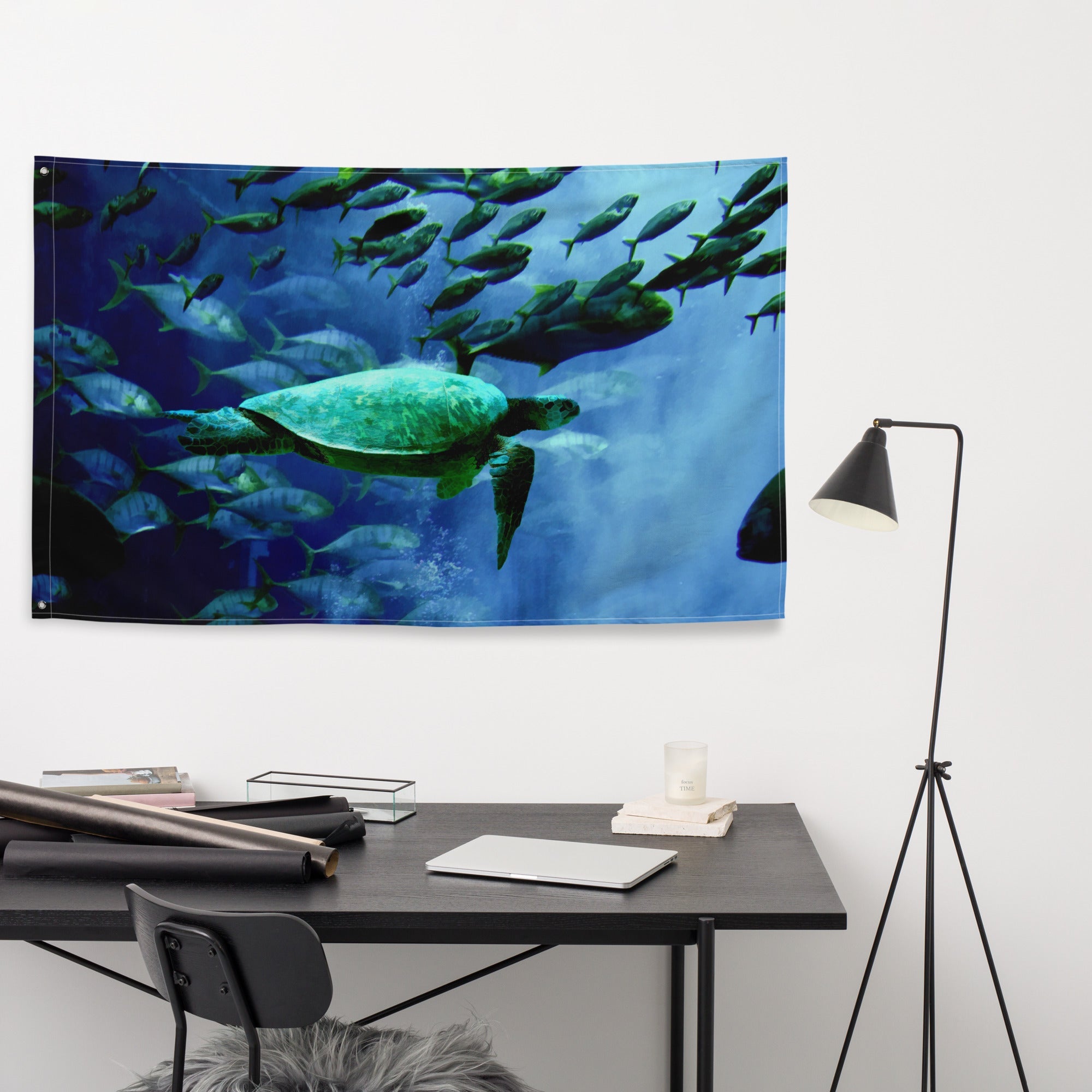 Turtle and Fish Painting Flag Tapestry-3