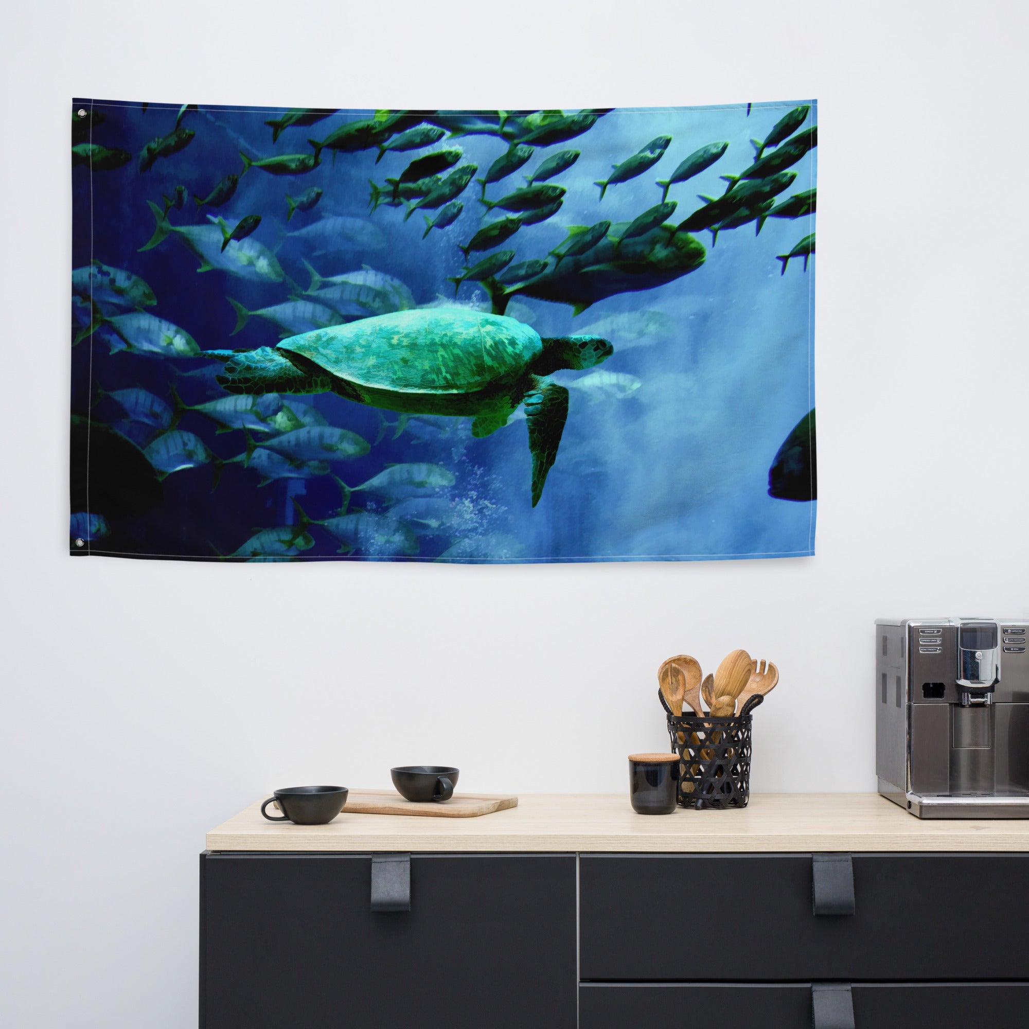 Turtle and Fish Painting Flag Tapestry-4