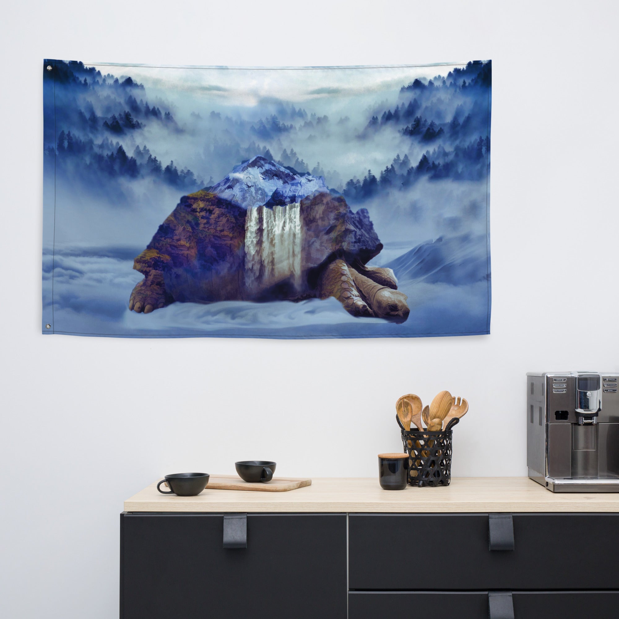 Turtle Oil Painting Artwork Flag Tapestry-4