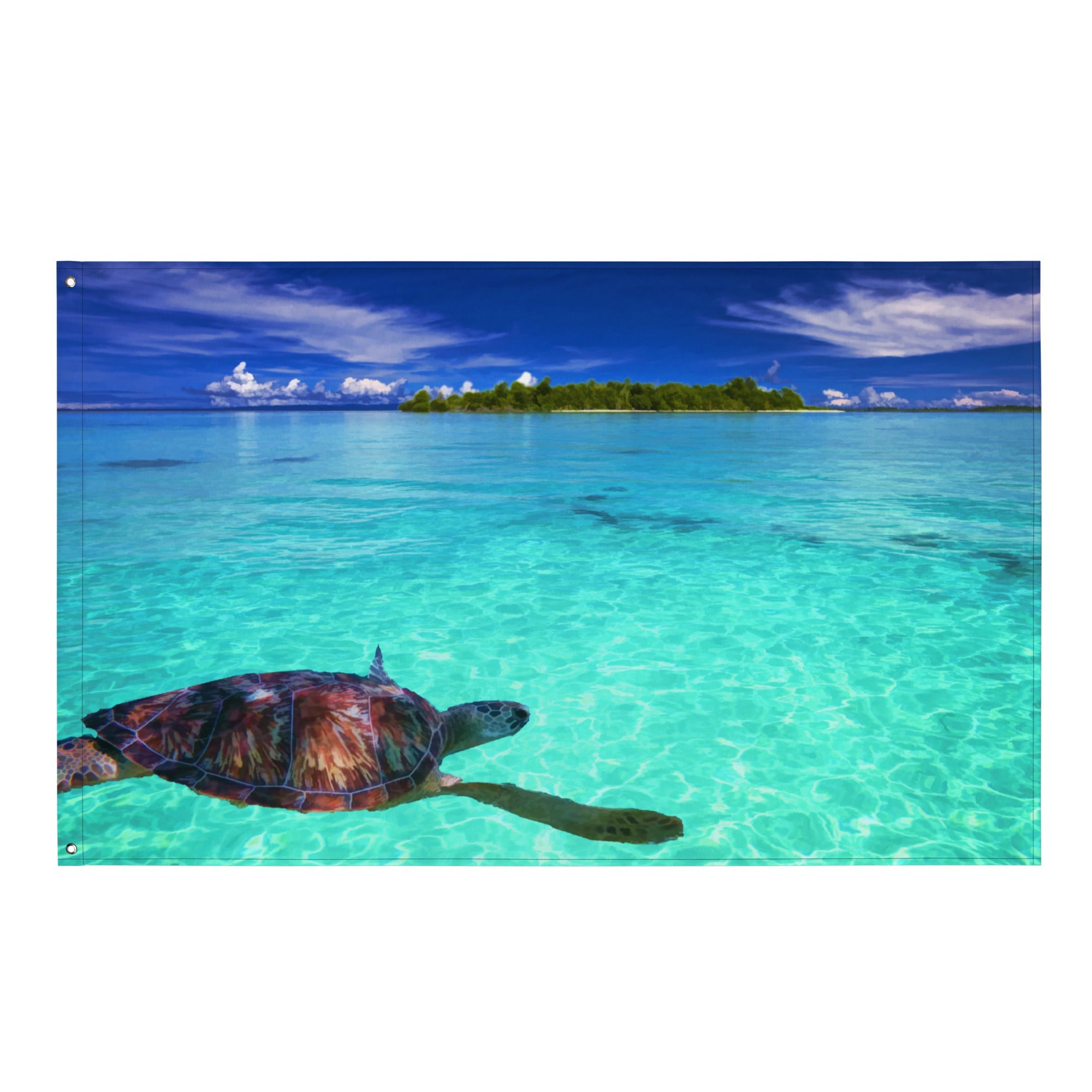Turtle in Sea Painting Flag Tapestry-0