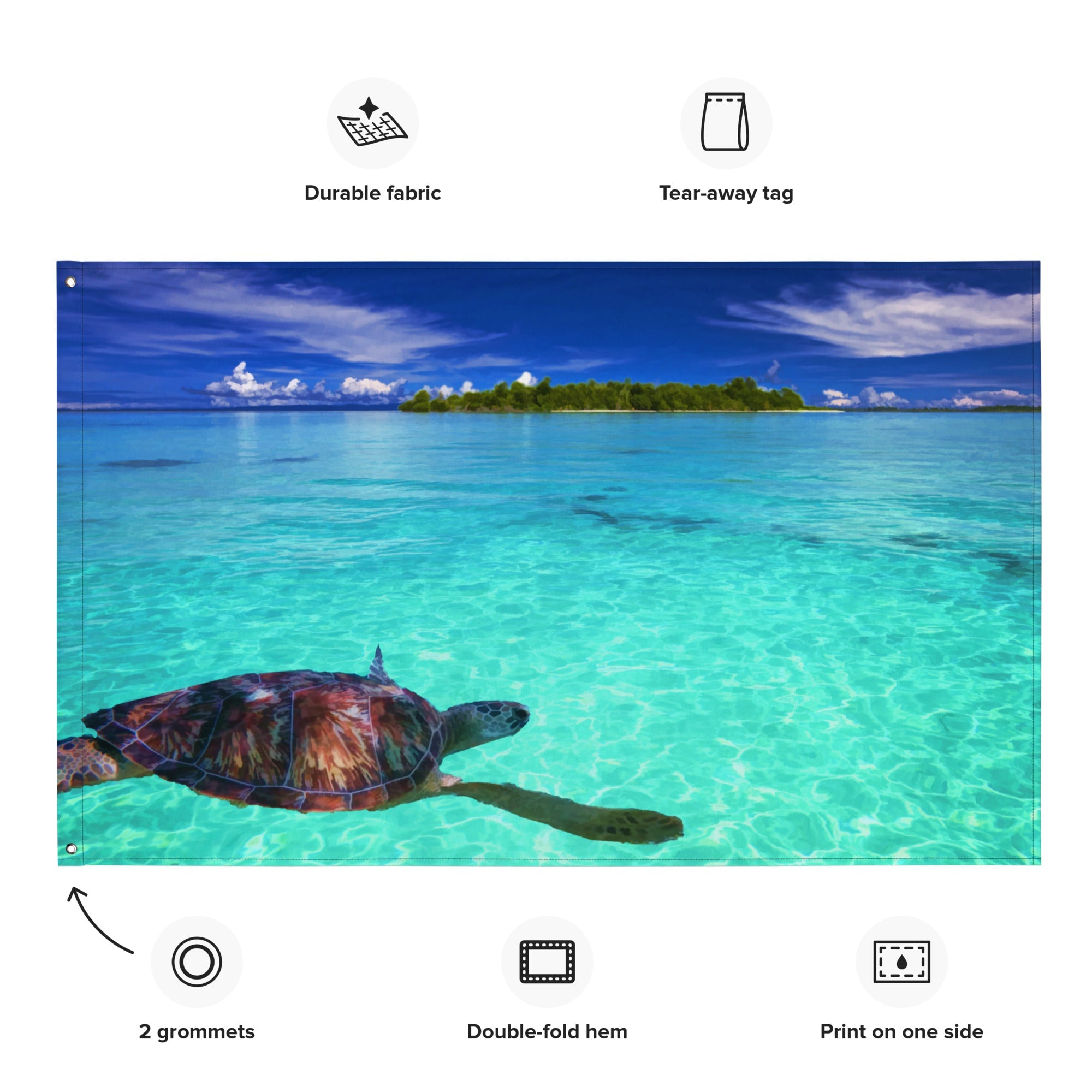 Turtle in Sea Painting Flag Tapestry-1