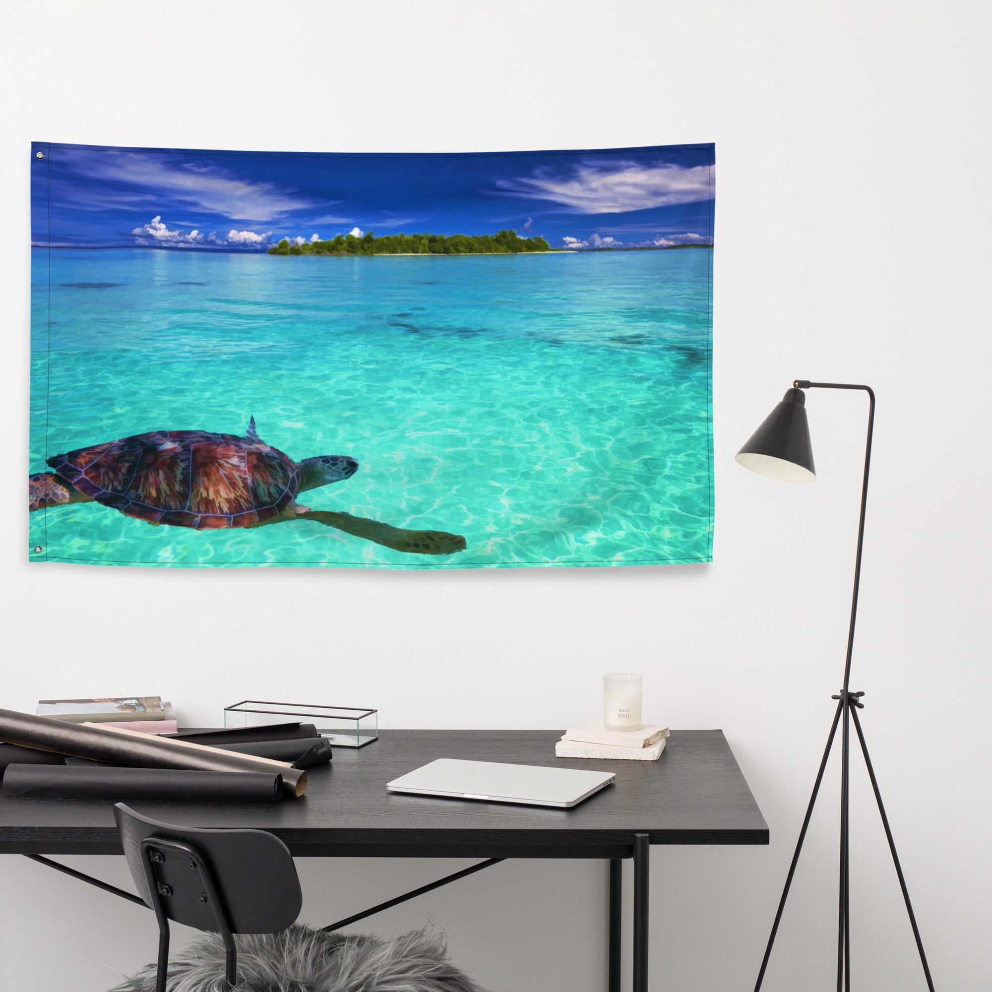 Turtle in Sea Painting Flag Tapestry-3
