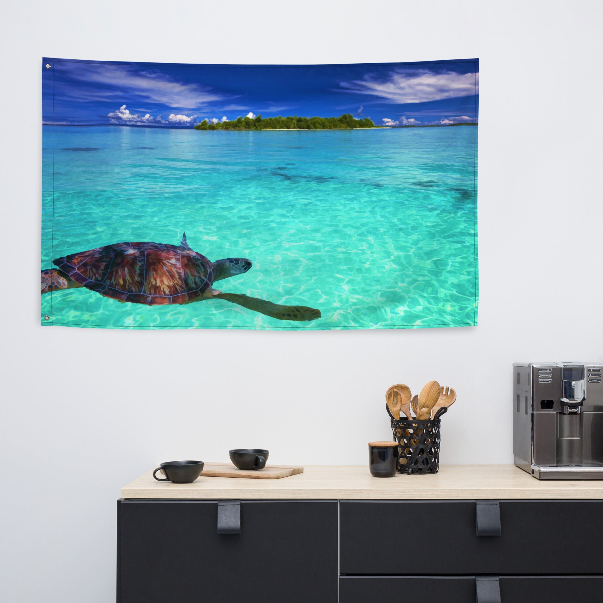 Turtle in Sea Painting Flag Tapestry-4
