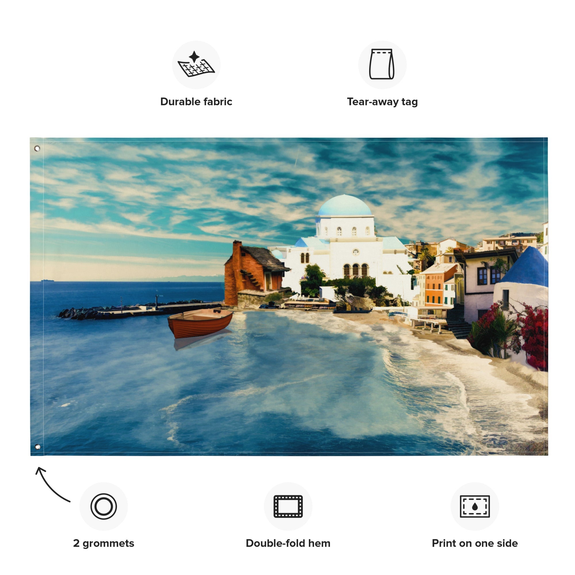 Santorini Beach Painting Flag Tapestry-1