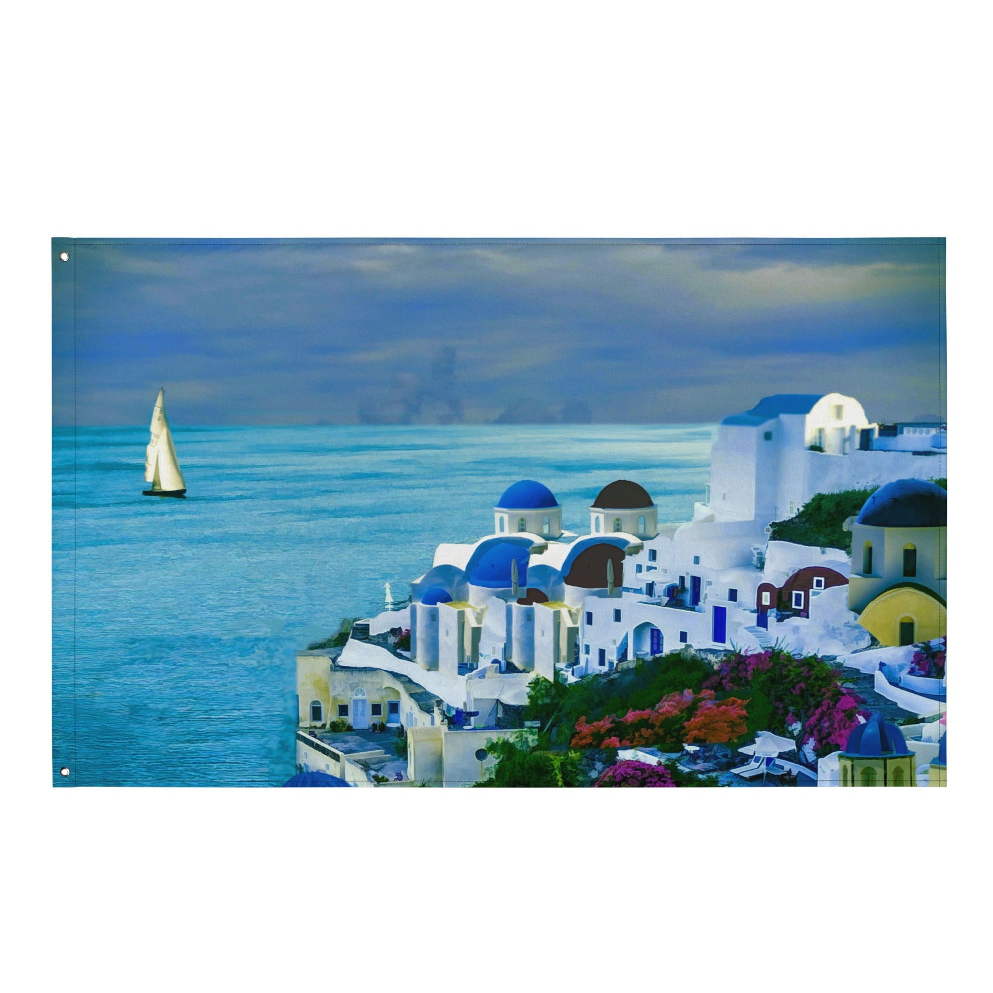 Santorini  Painting 2 Flag Tapestry-0