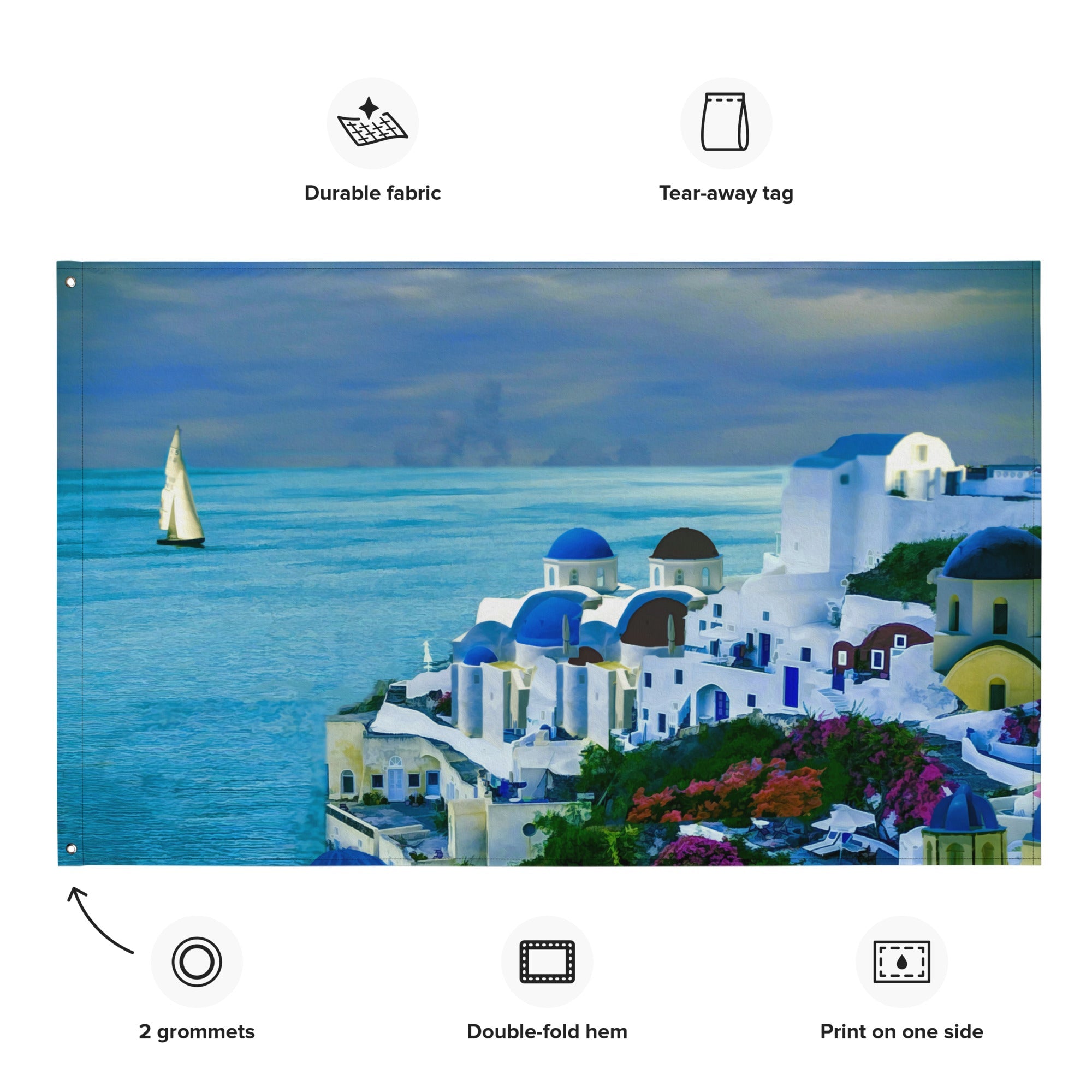 Santorini  Painting 2 Flag Tapestry-1