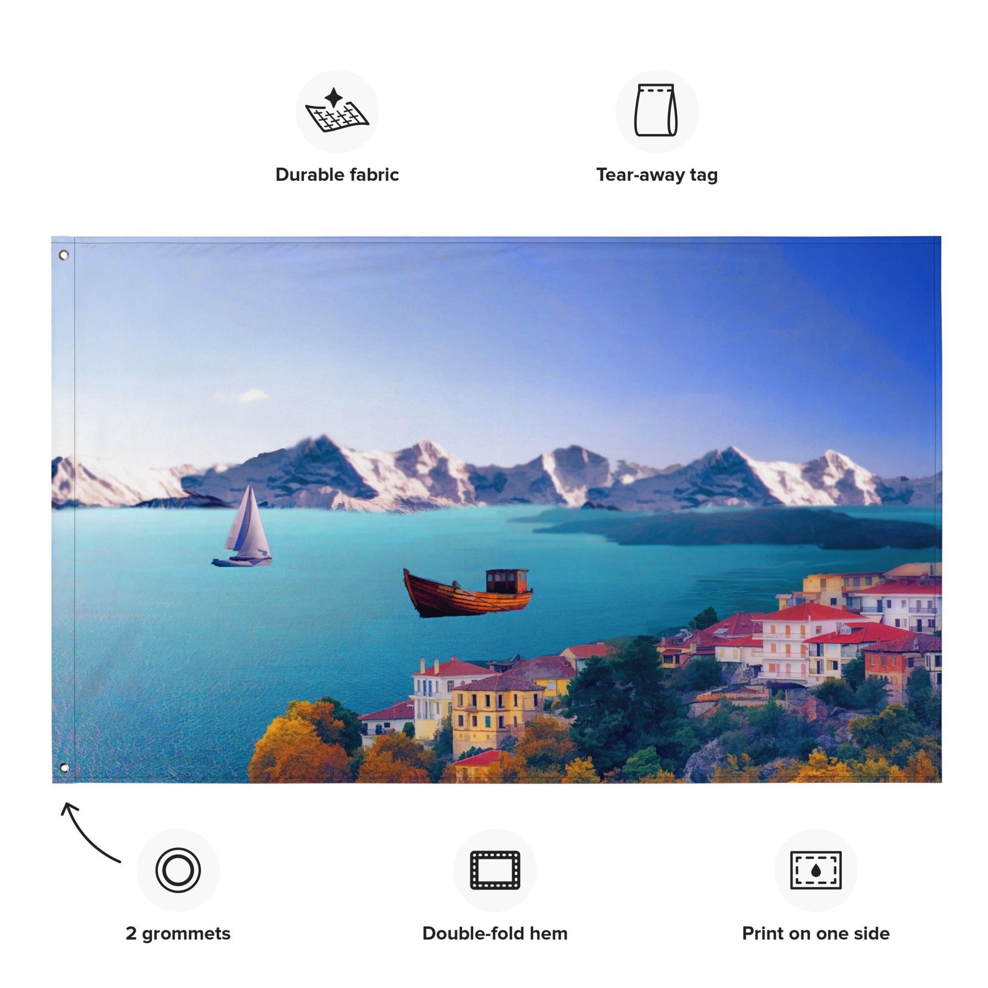 Santorini Painting  3 Flag Tapestry-1