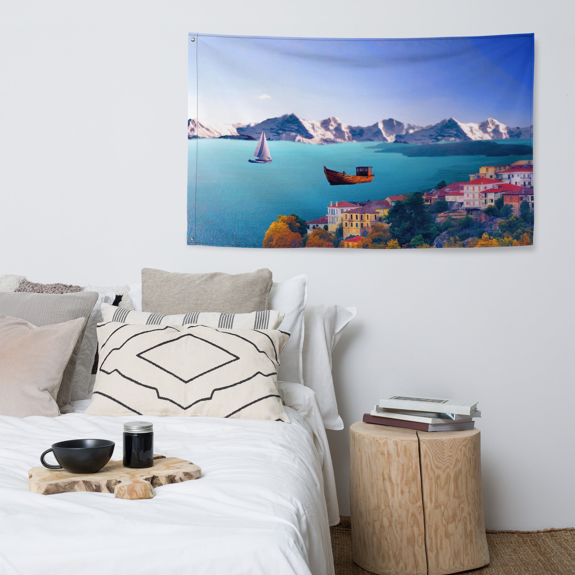 Santorini Painting  3 Flag Tapestry-4