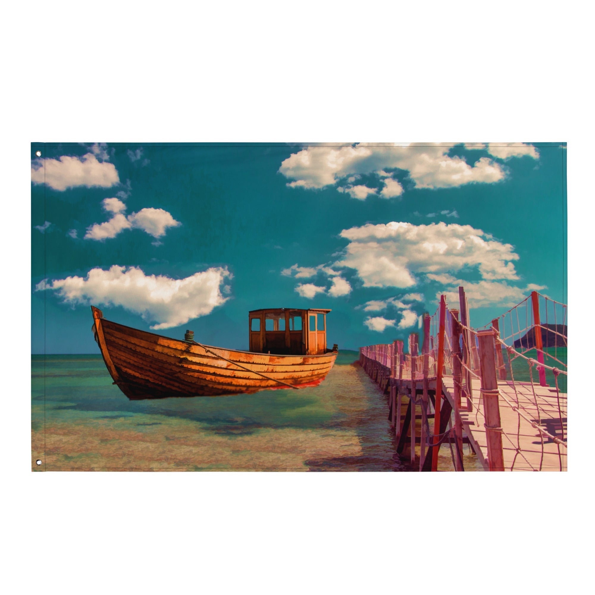 Boat Oil Painting Flag Tapestry-0
