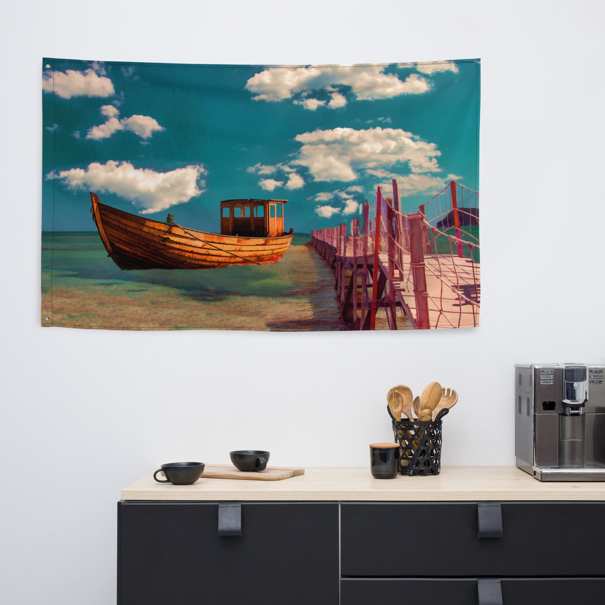 Boat Oil Painting Flag Tapestry-4