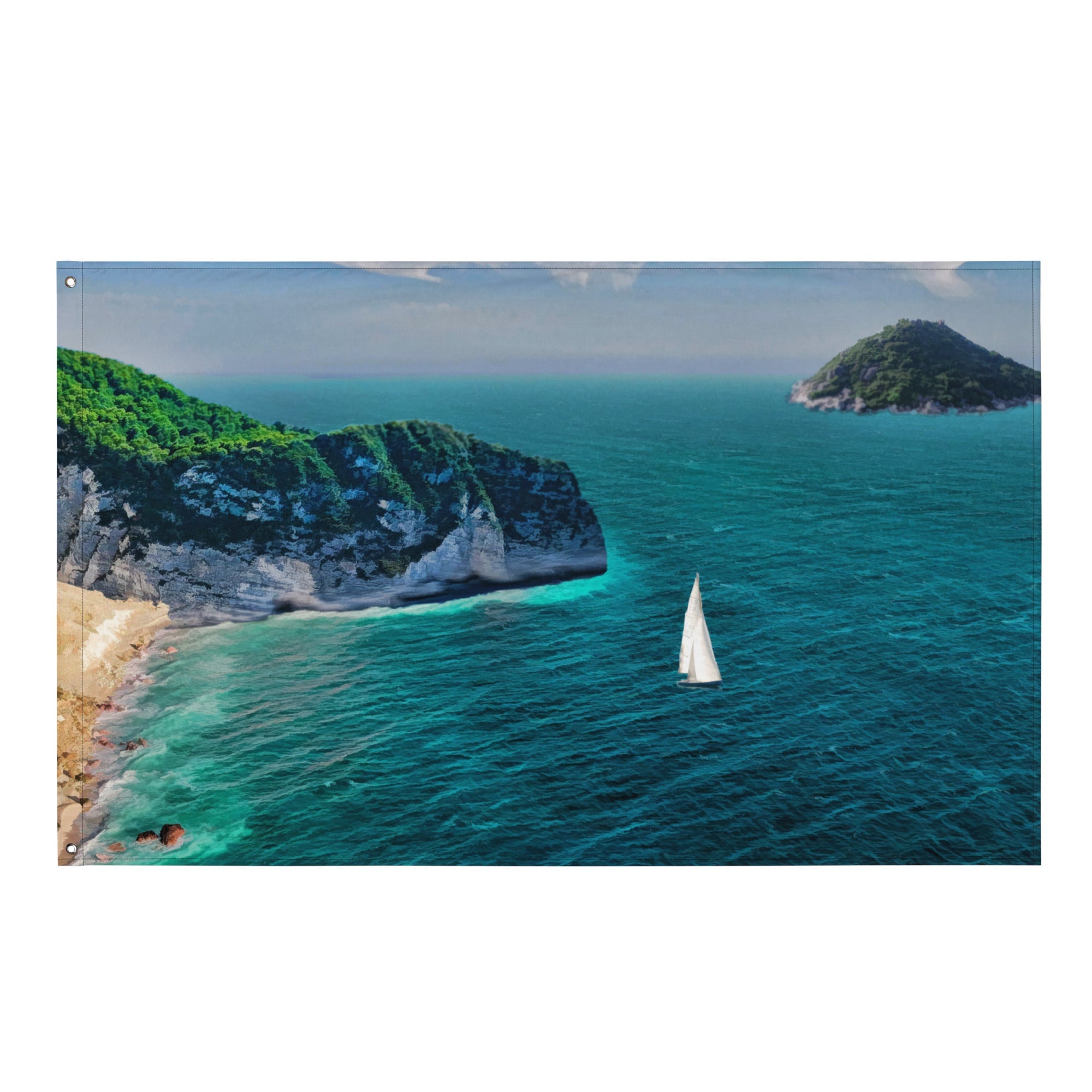 Green Sea Oil Painting Flag Tapestry-0