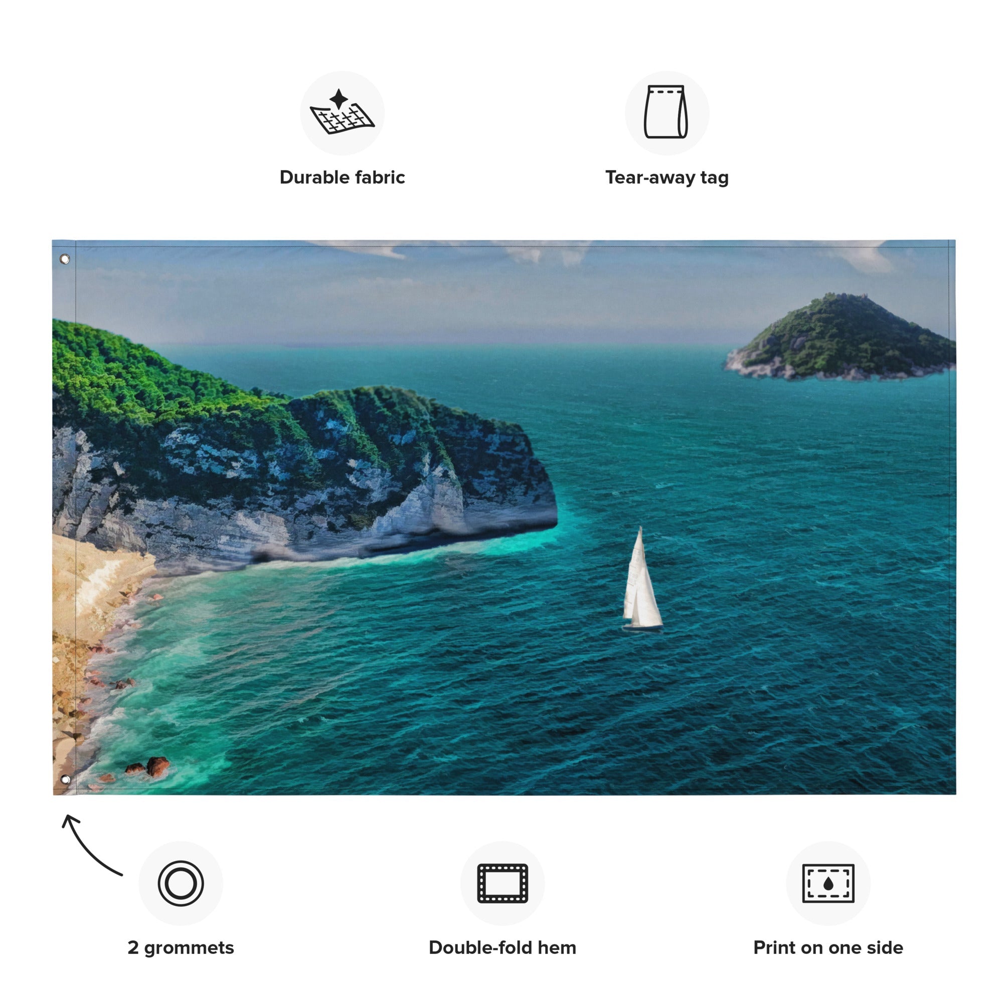 Green Sea Oil Painting Flag Tapestry-1