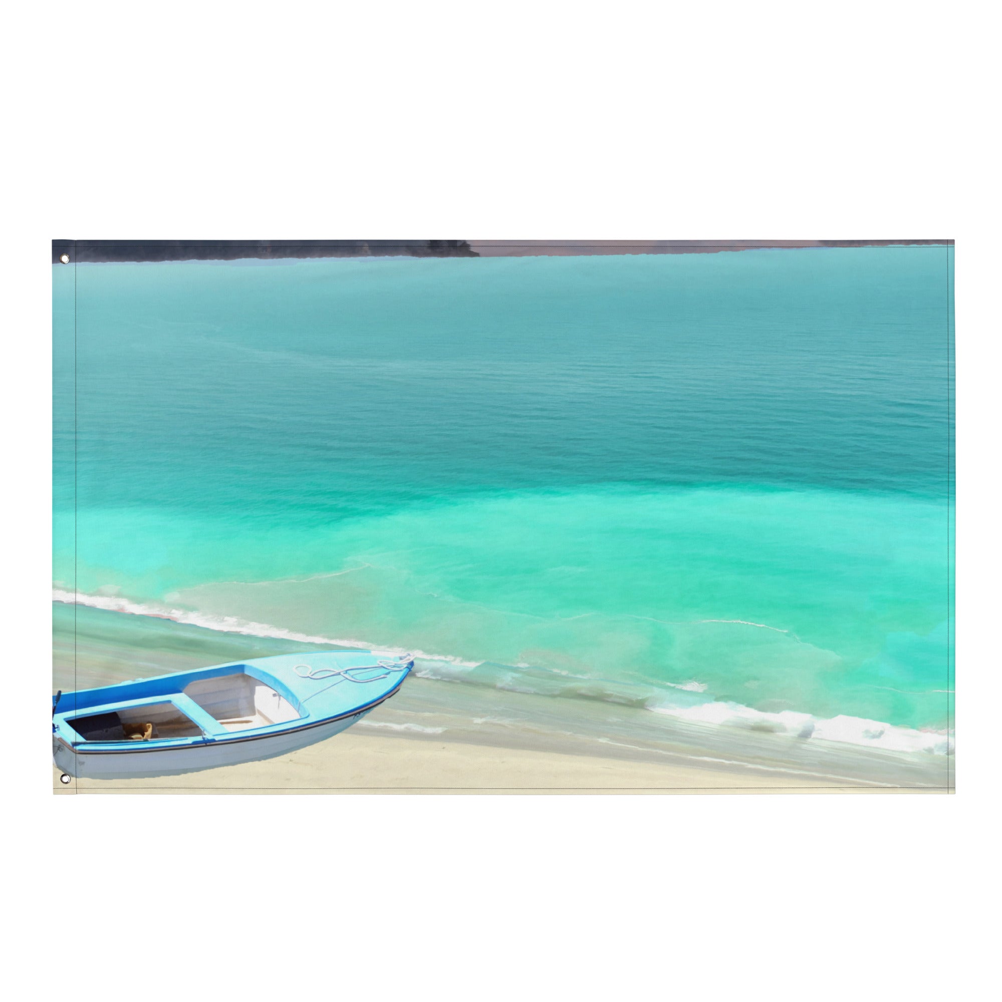 Boat and Beach Painting Flag Tapestry-0