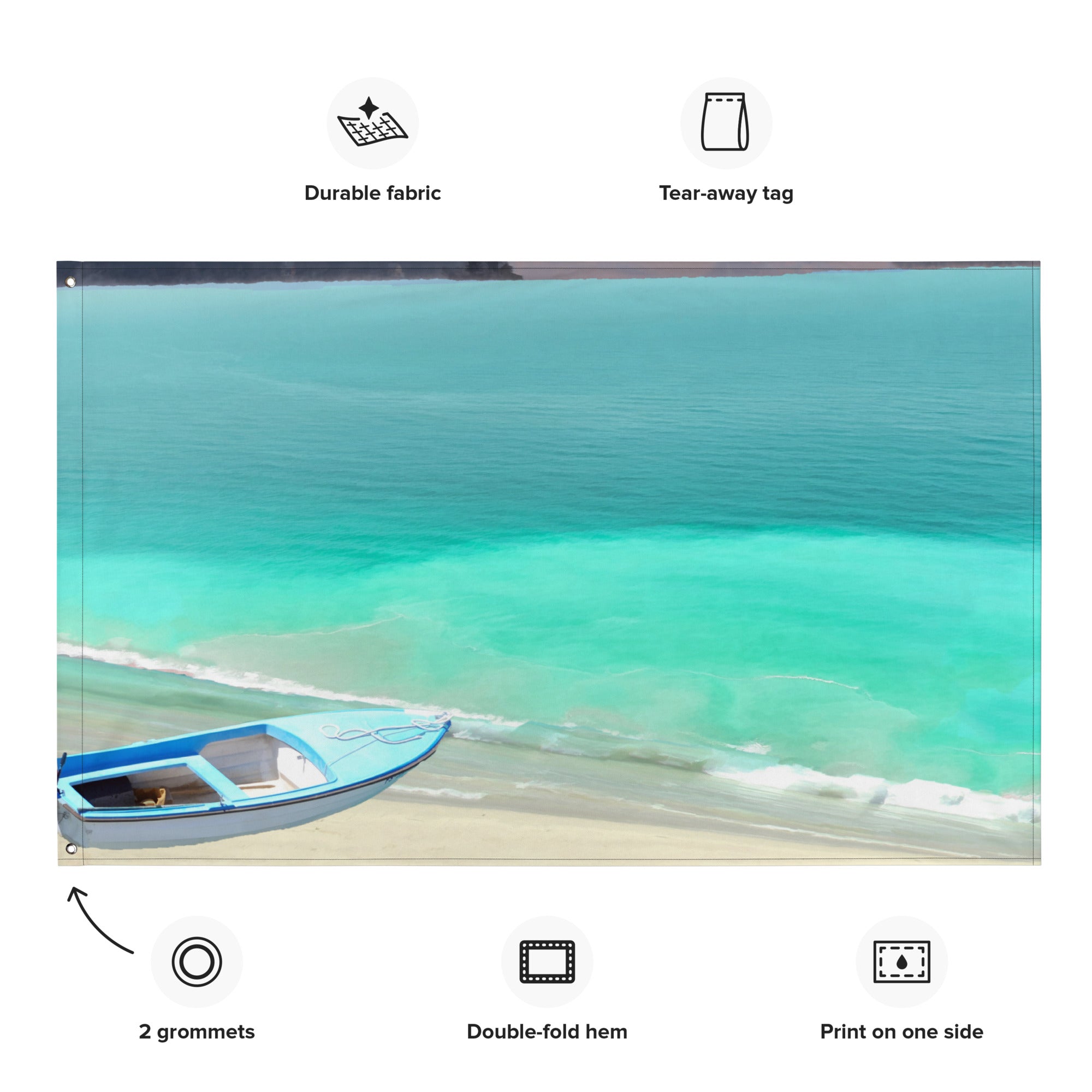 Boat and Beach Painting Flag Tapestry-1