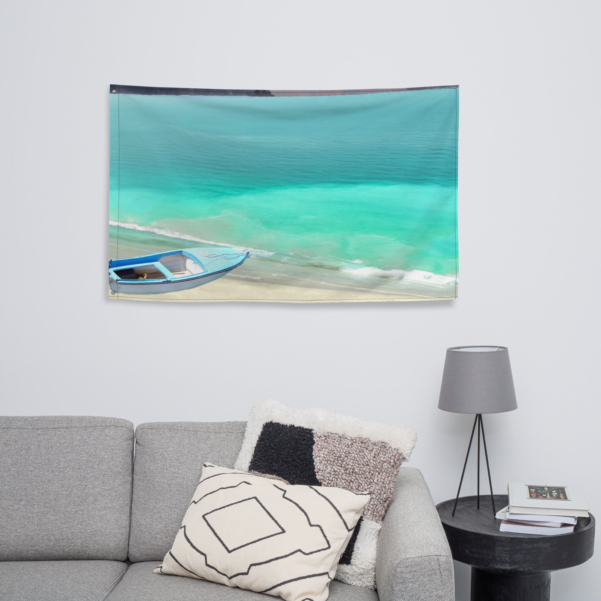 Boat and Beach Painting Flag Tapestry-3