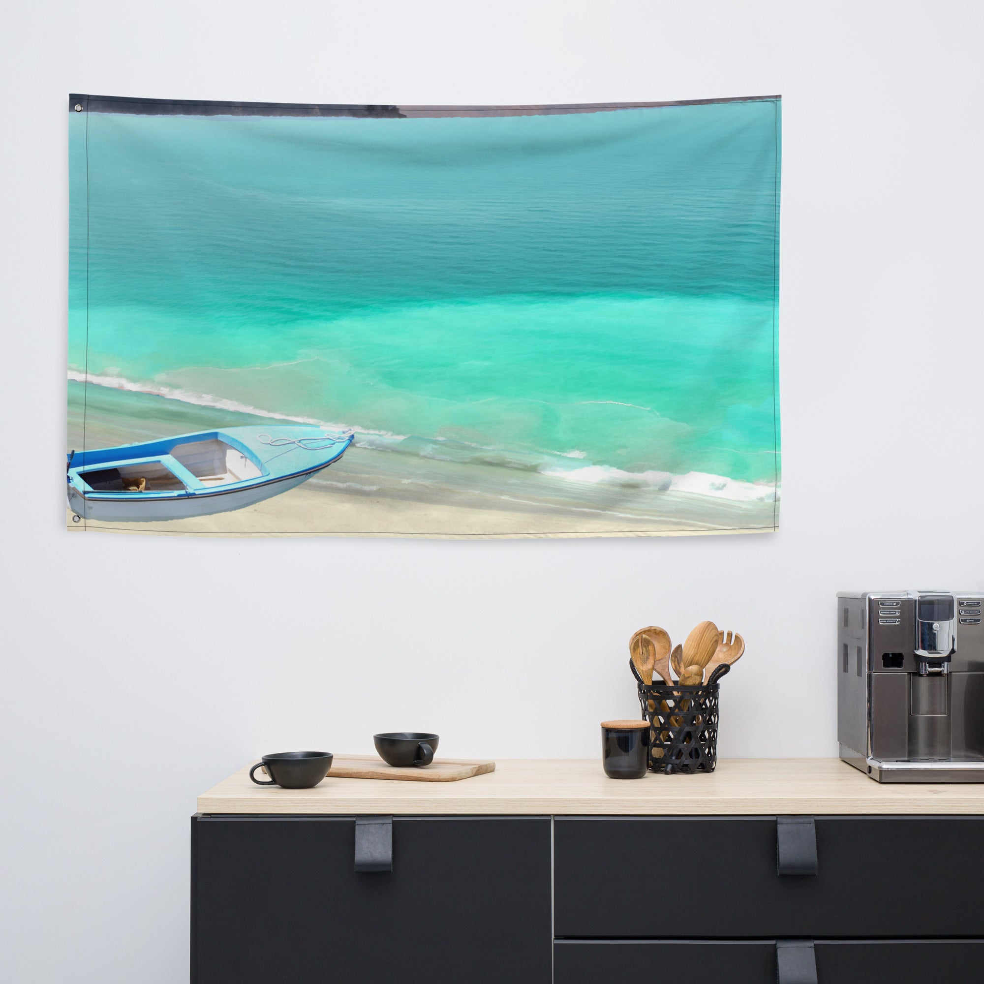 Boat and Beach Painting Flag Tapestry-4