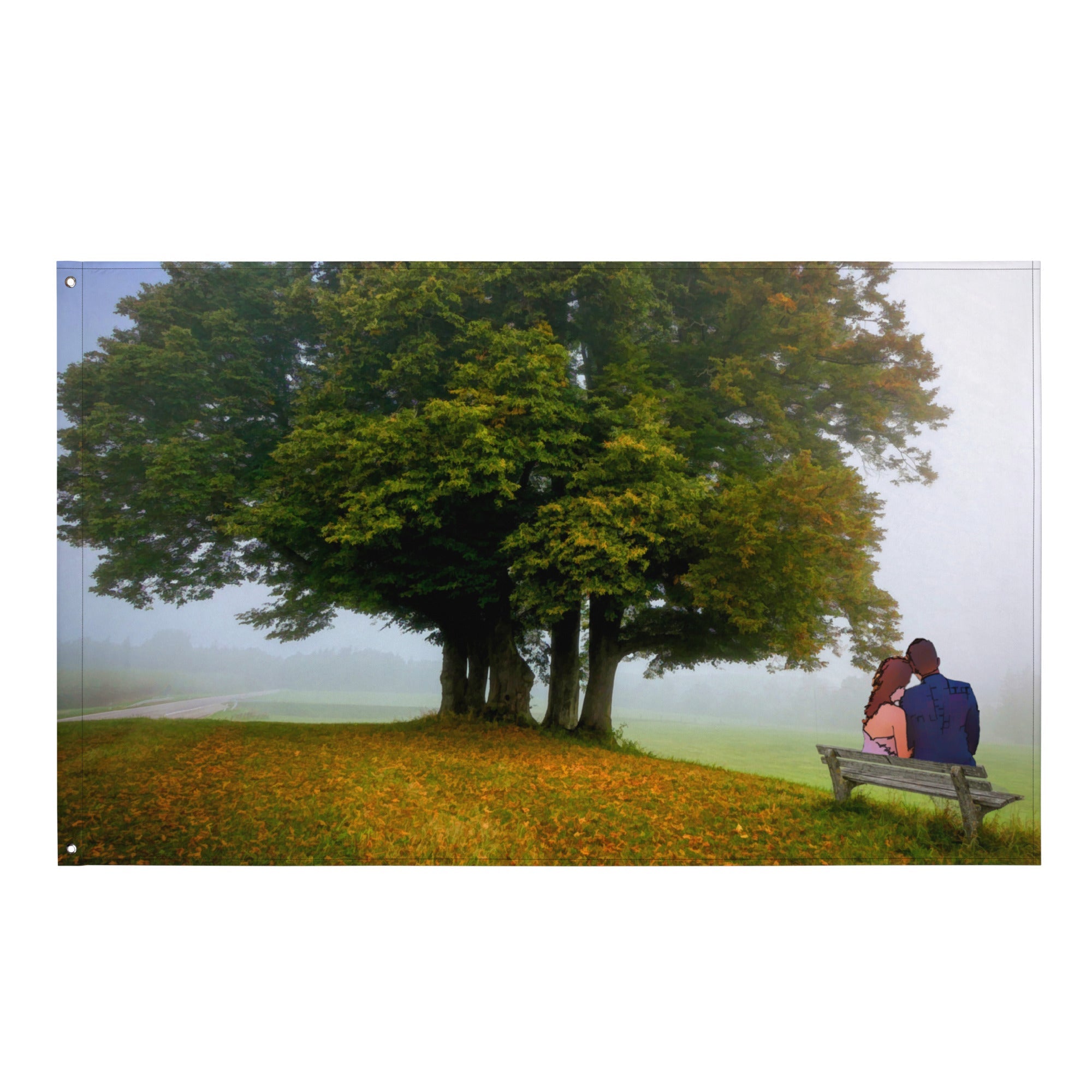 Love Under Tree Painitng Flag Tapestry-0