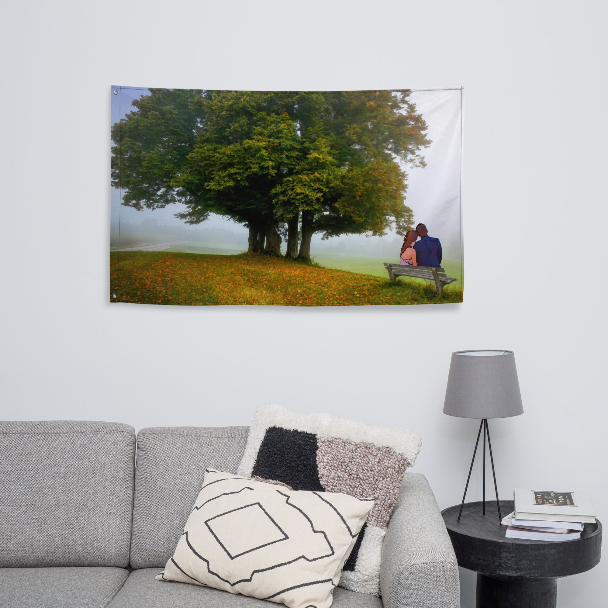 Love Under Tree Painitng Flag Tapestry-3