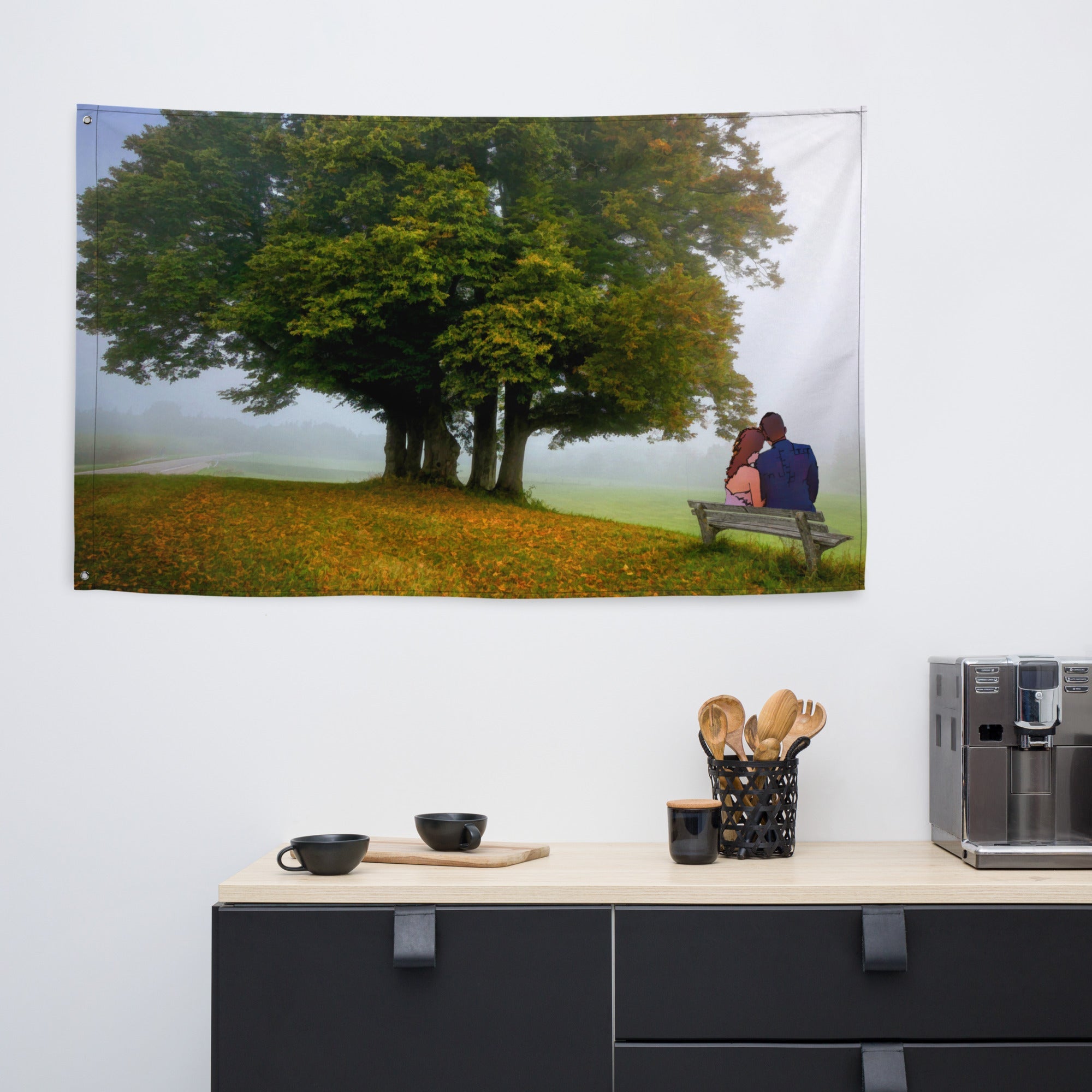 Love Under Tree Painitng Flag Tapestry-4