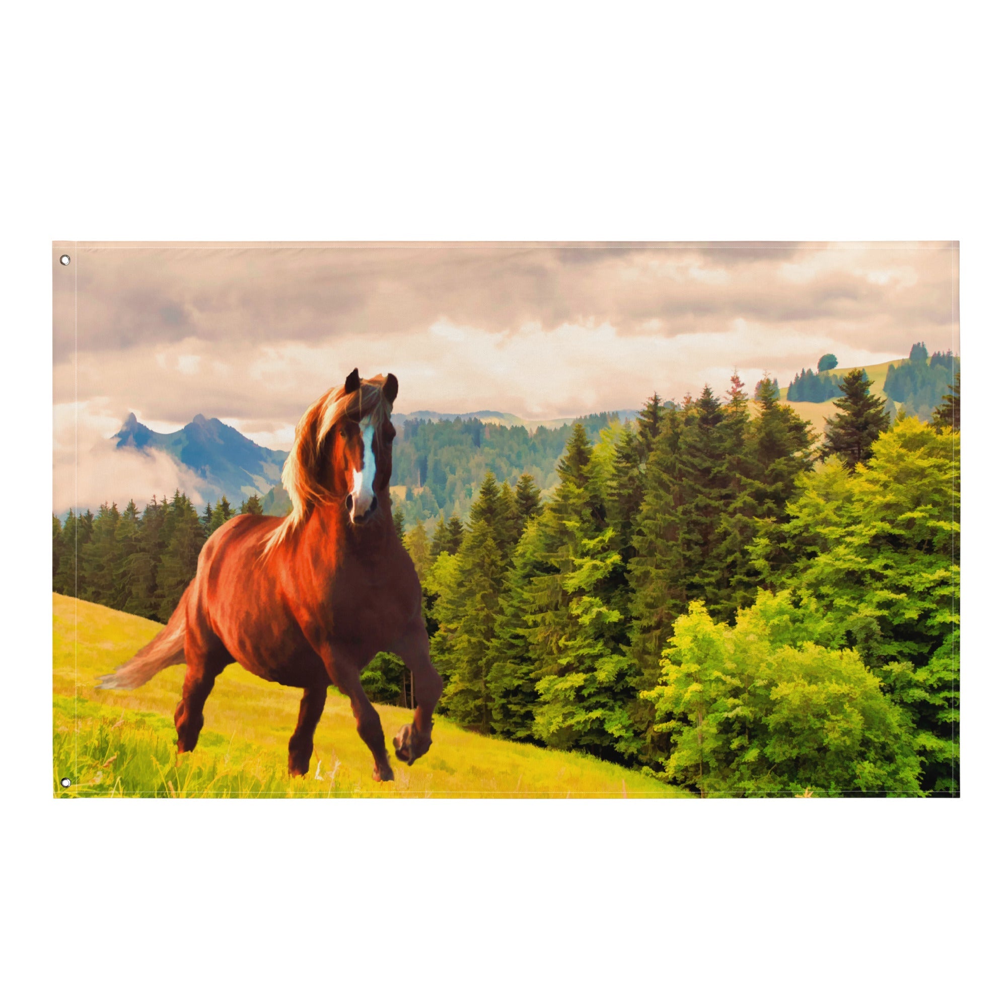 Running Horse Painting Flag Tapestry-0