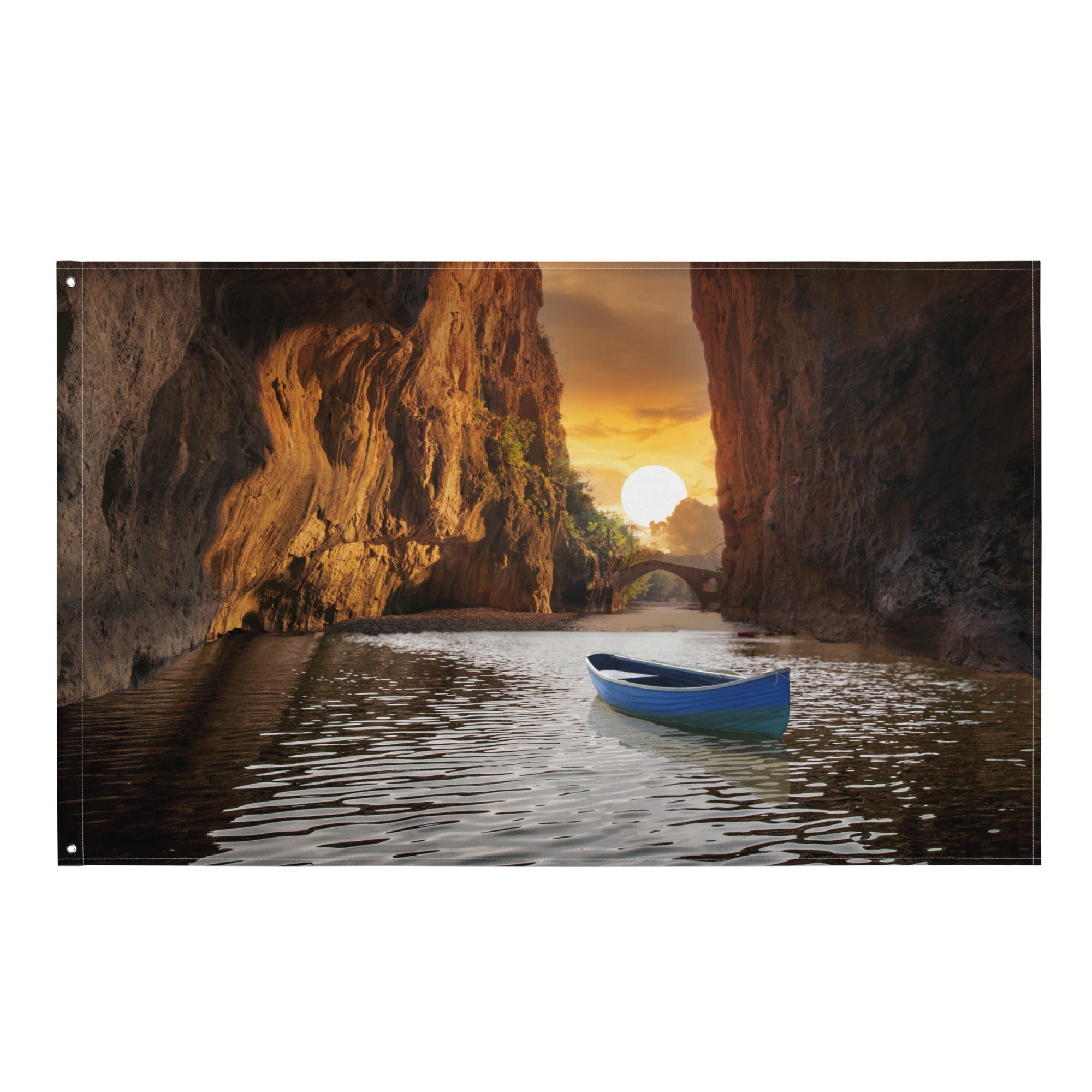 Sunset Beach   Cave Painting Flag Tapestry-0