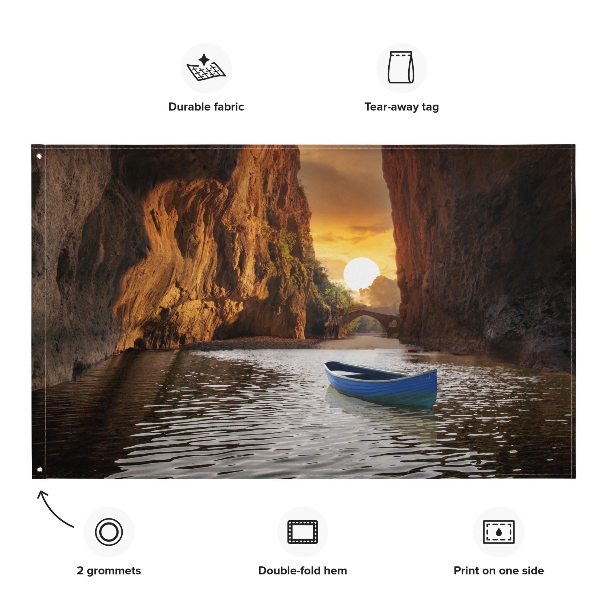 Sunset Beach   Cave Painting Flag Tapestry-1