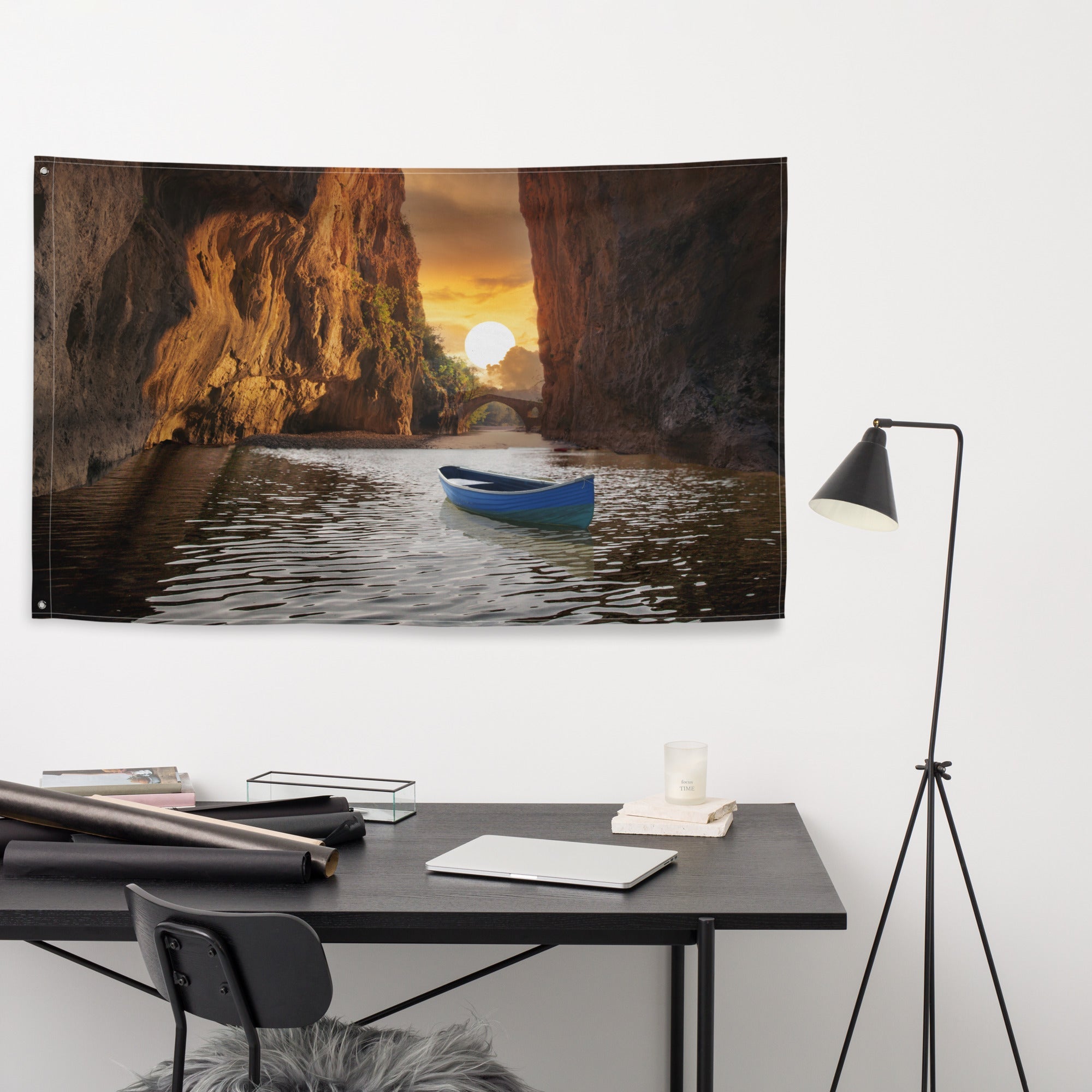 Sunset Beach   Cave Painting Flag Tapestry-3