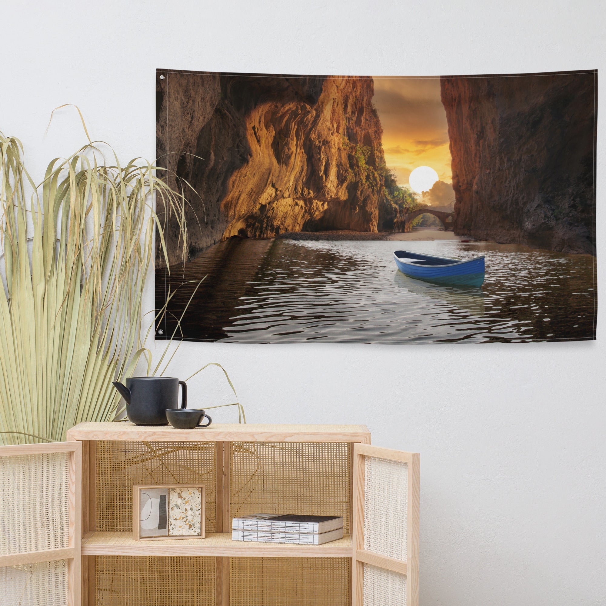 Sunset Beach   Cave Painting Flag Tapestry-4