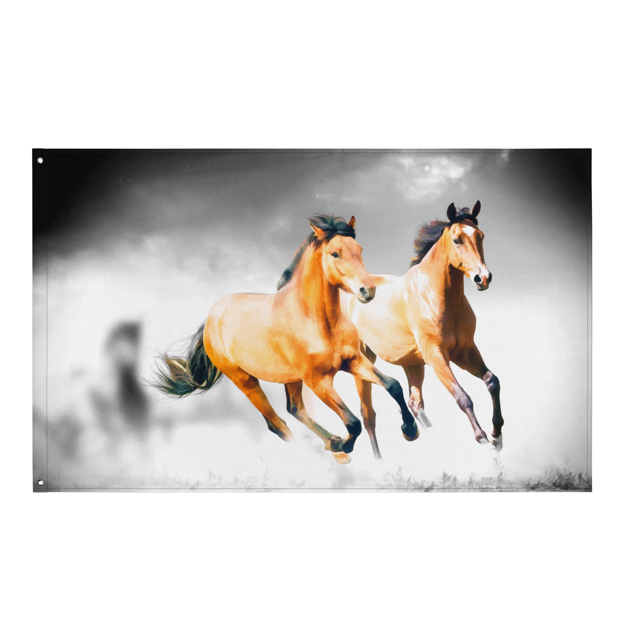 Horse Couple Painiting Flag Tapestry-0