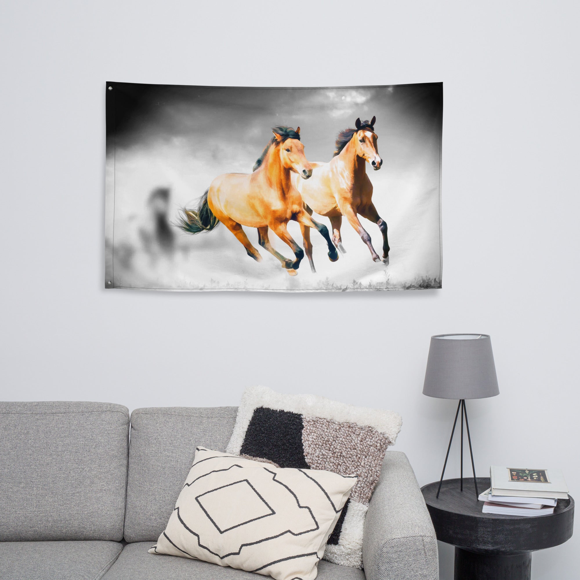 Horse Couple Painiting Flag Tapestry-3