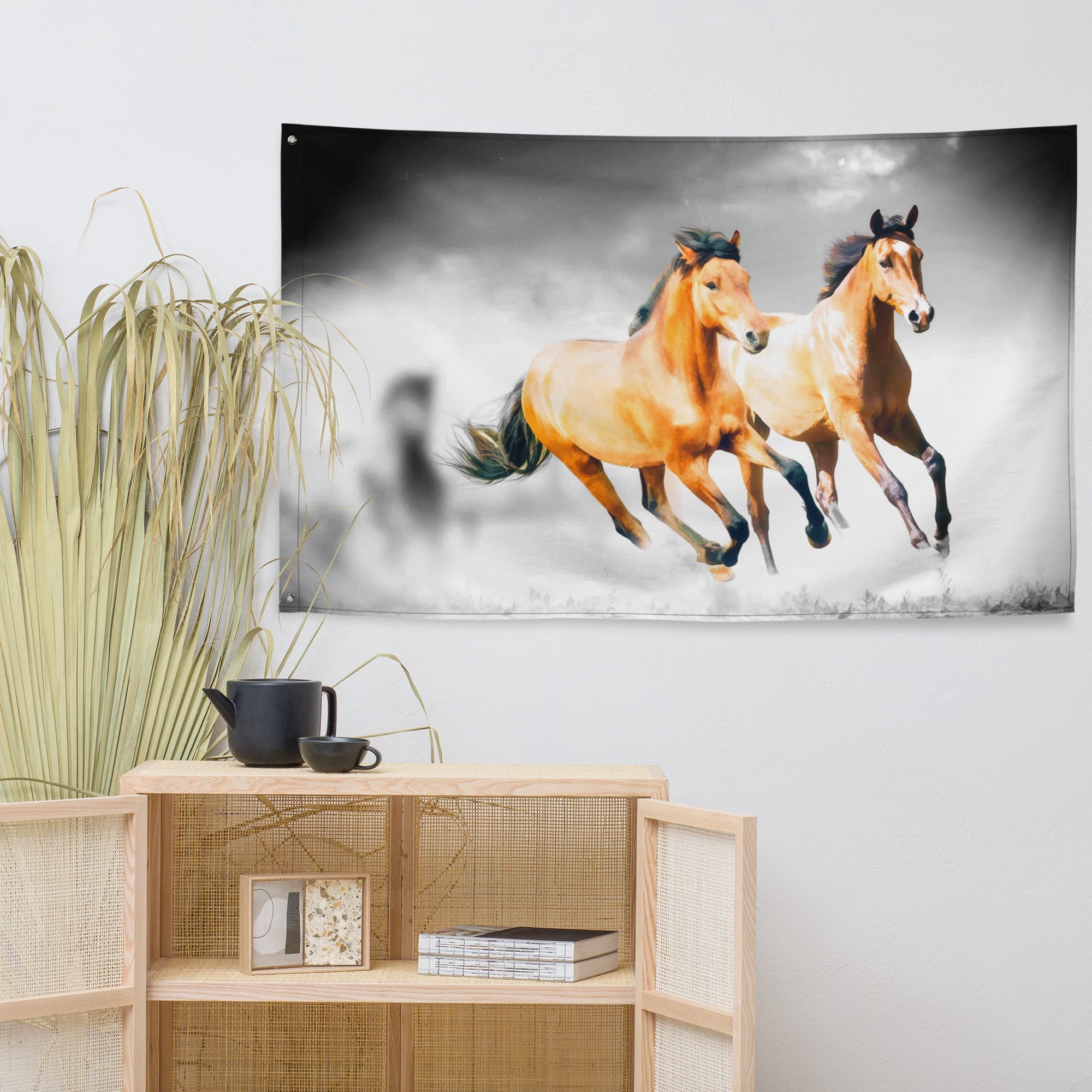 Horse Couple Painiting Flag Tapestry-4